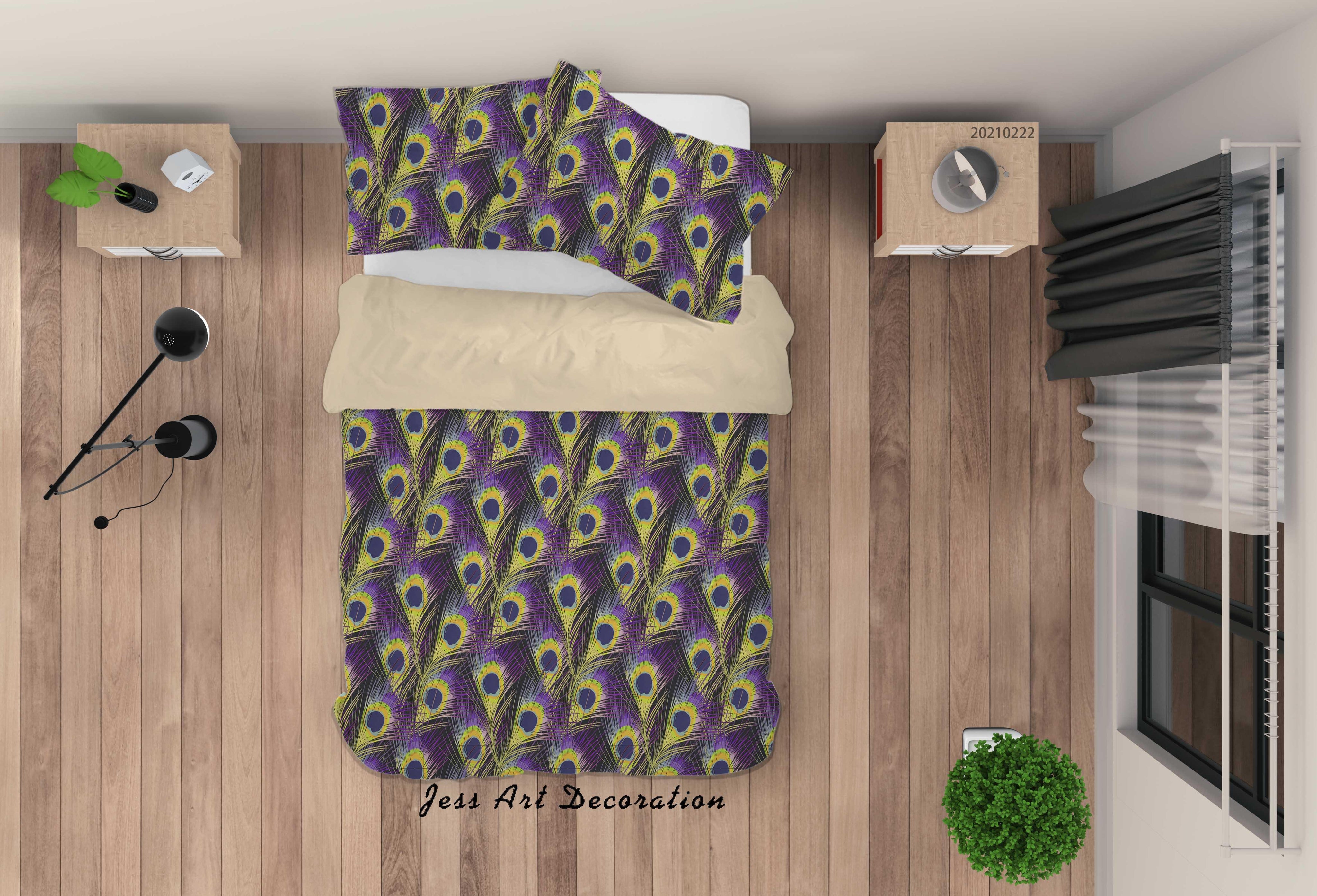 3D Hand Drawn Peacock Feather Quilt Cover Set Bedding Set Duvet Cover Pillowcases 137- Jess Art Decoration