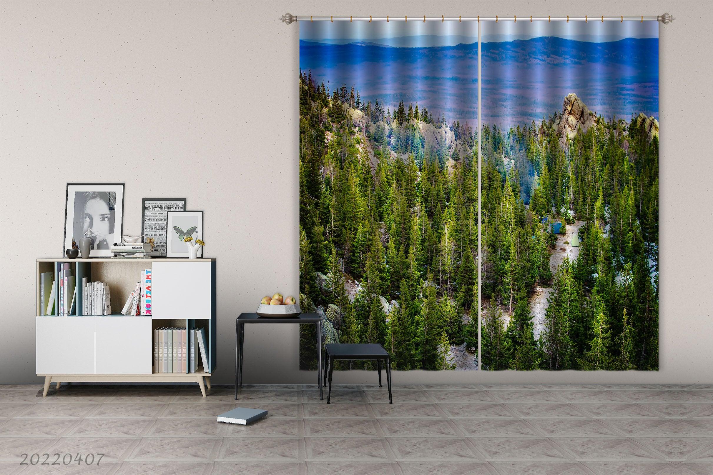 3D Landscape Mountain Peak Woods Green Trees Curtains and Drapes GD 3520- Jess Art Decoration