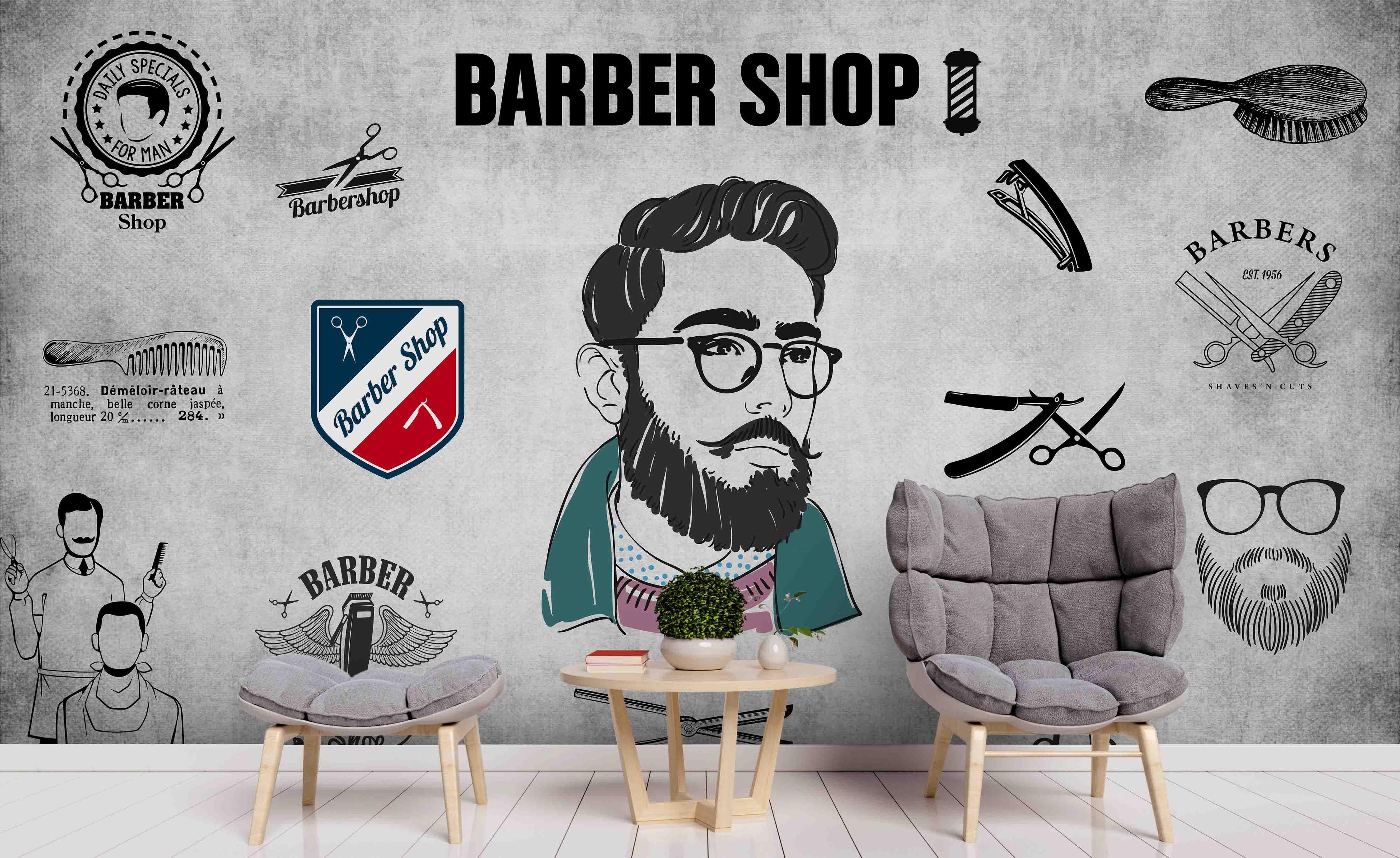 3D Barber Shop Photo Wall Mural Wallpaper 113- Jess Art Decoration
