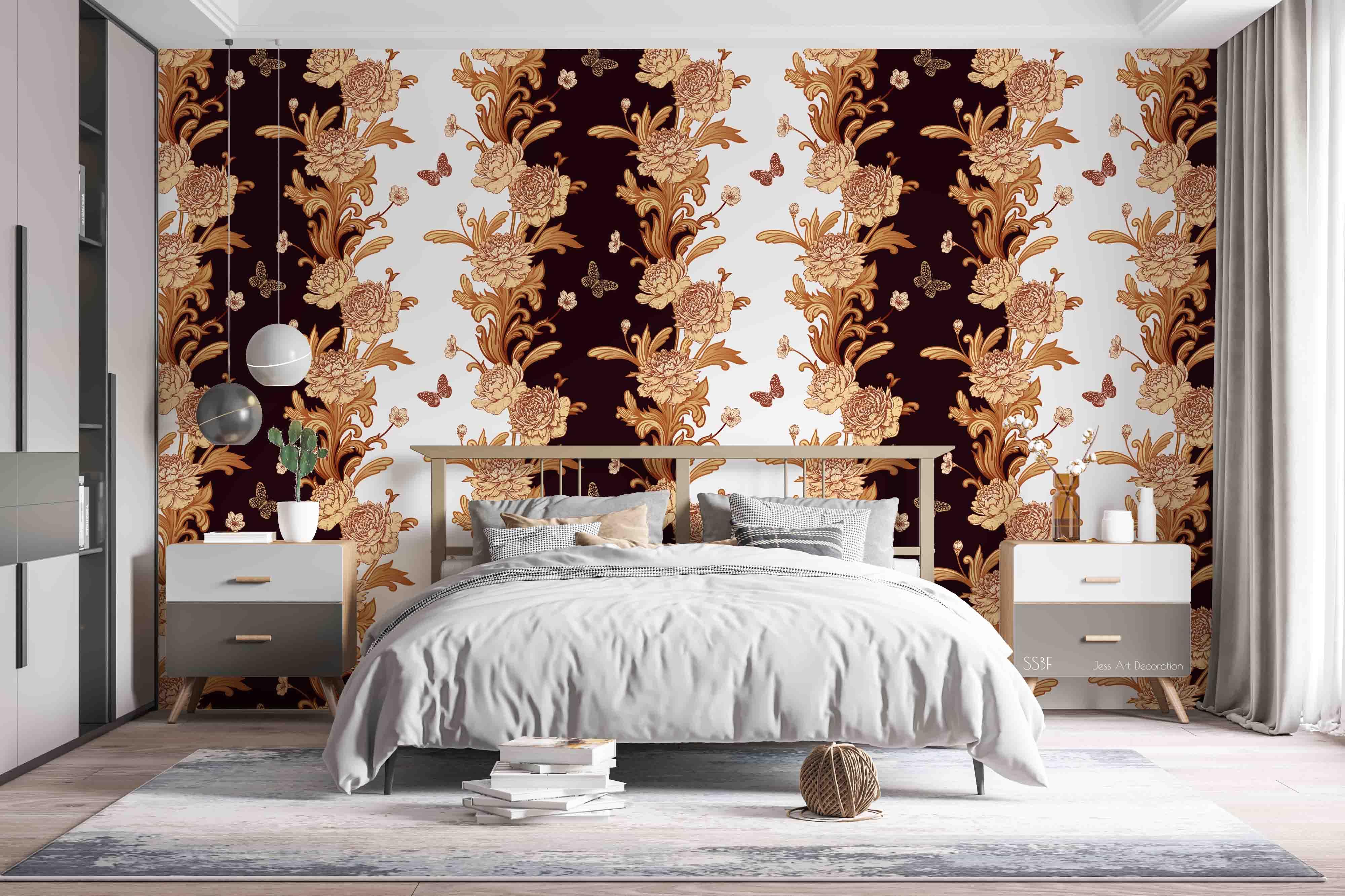 3D Vintage Baroque Art Blooming Gold Peony Background Wall Mural Wallpaper GD 3562- Jess Art Decoration