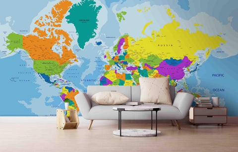 3D World Map Colorful Wall Mural Wallpaper GD 1877- Jess Art Decoration