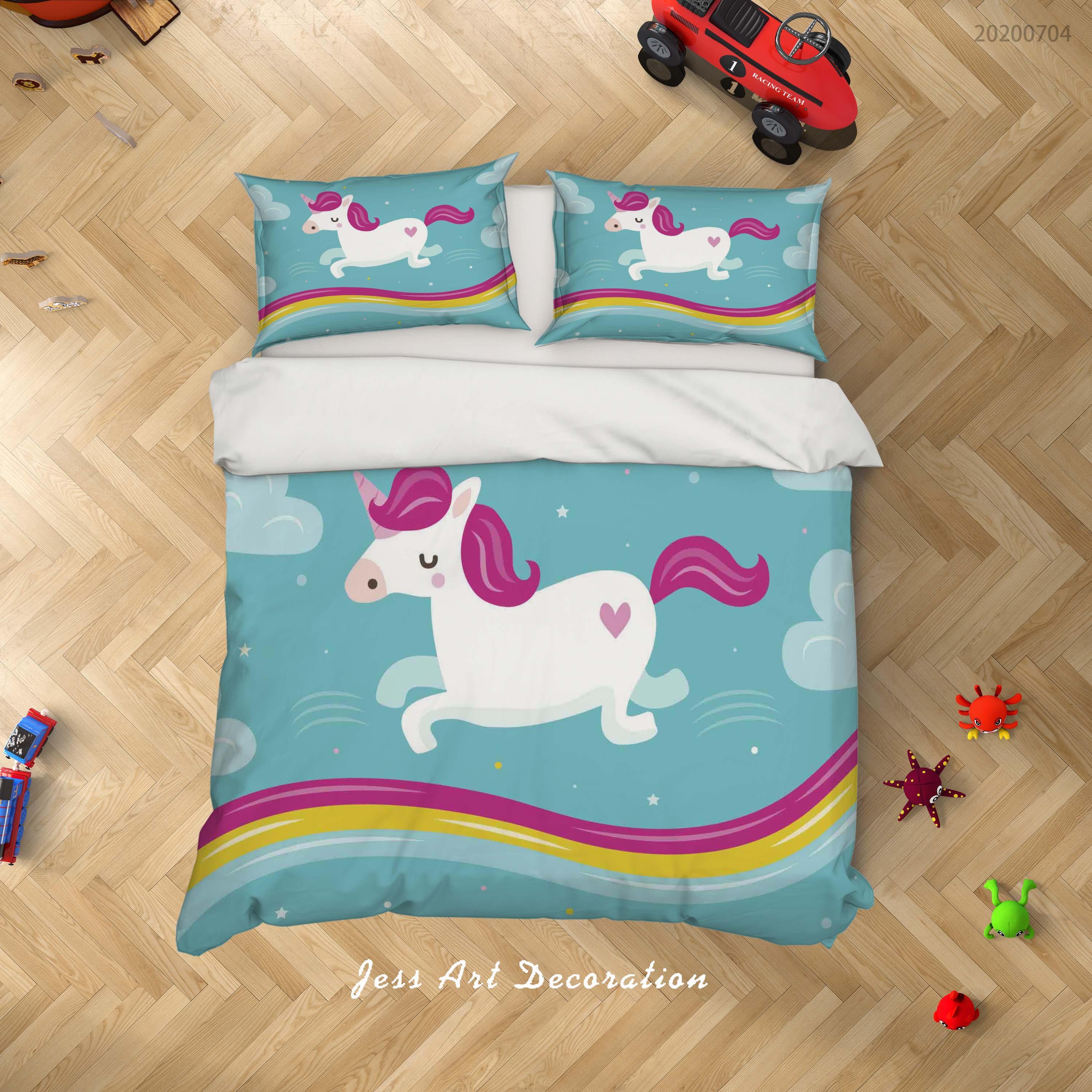 3D Unicorn Quilt Cover Set Bedding Set Duvet Cover Pillowcases SF208- Jess Art Decoration
