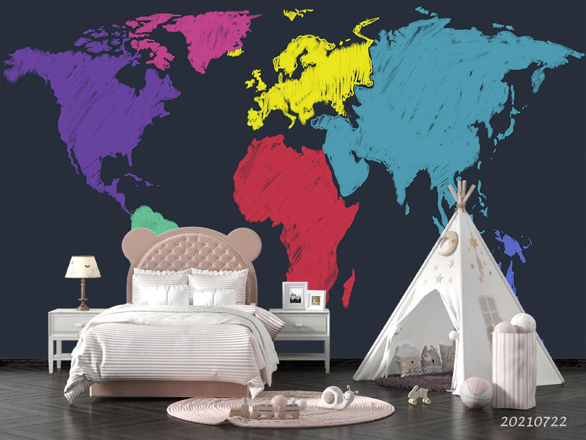 3D Color World Map Wall Mural Wallpaper LQH 394- Jess Art Decoration