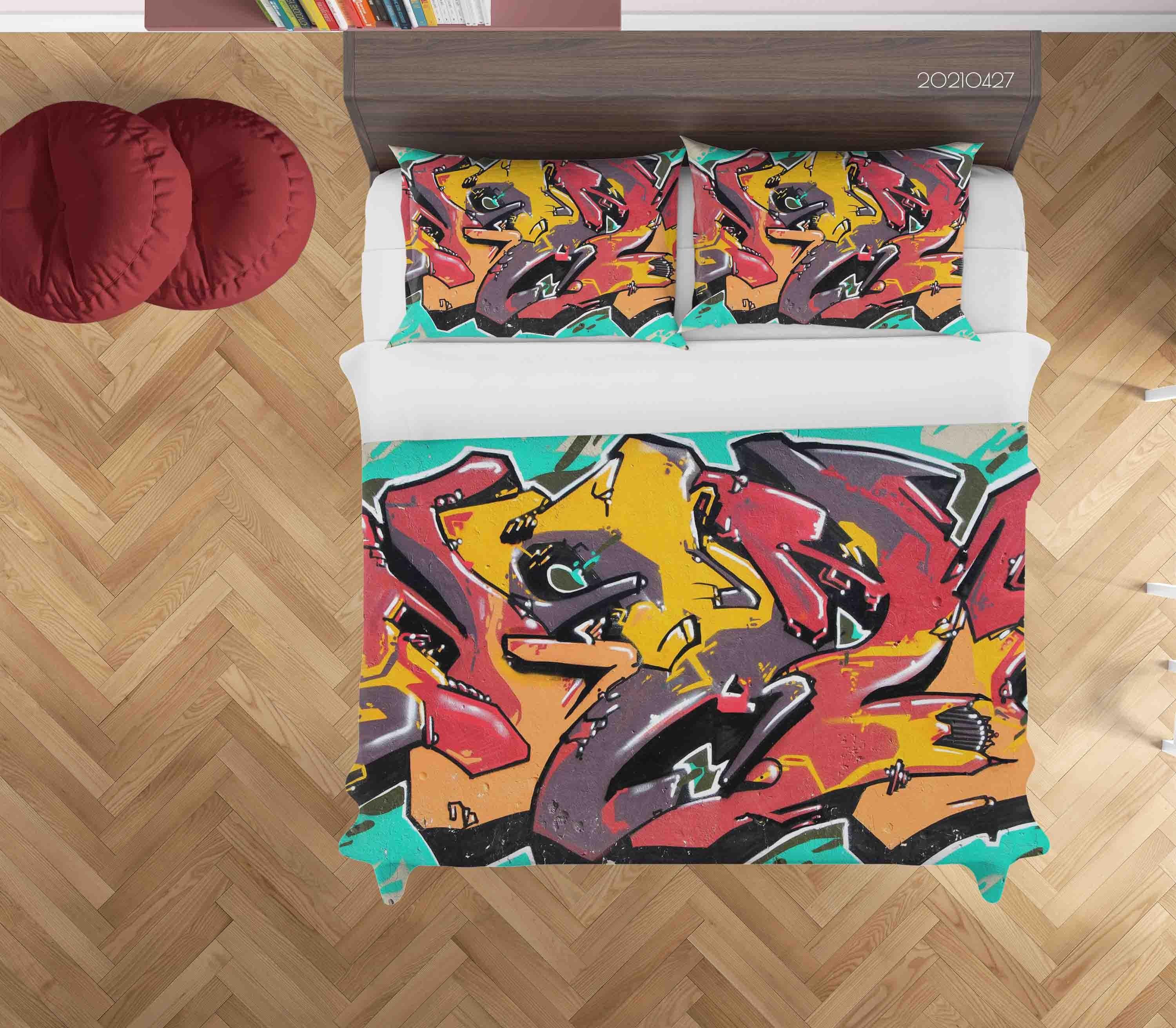3D Abstract Color Graffiti Quilt Cover Set Bedding Set Duvet Cover Pillowcases 137- Jess Art Decoration