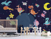 3D Hand-painted Cartoon Dinosaur Space Wall Mural WallpaperSWW5109- Jess Art Decoration