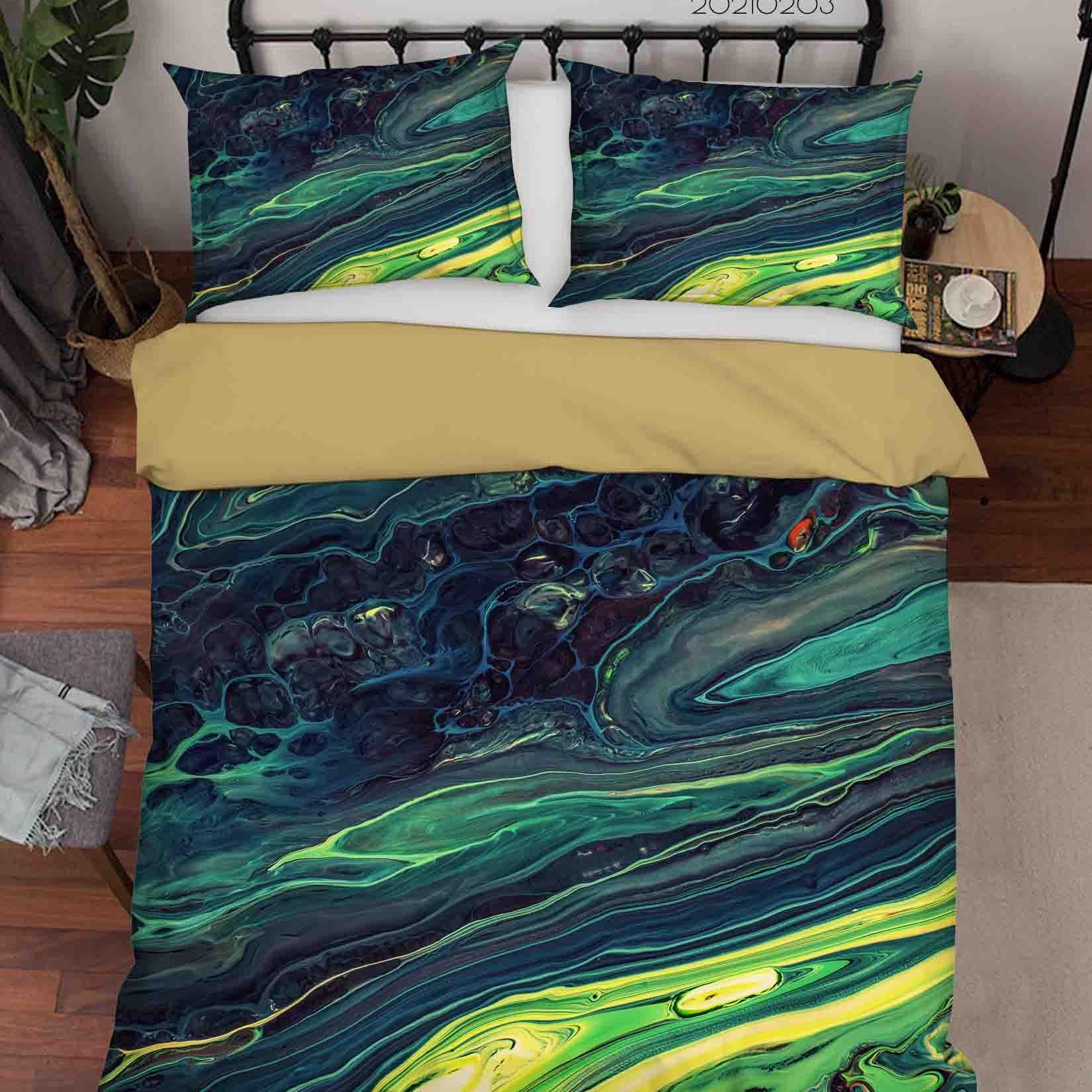3D Abstract Green Marble Texture Quilt Cover Set Bedding Set Duvet Cover Pillowcases 11- Jess Art Decoration