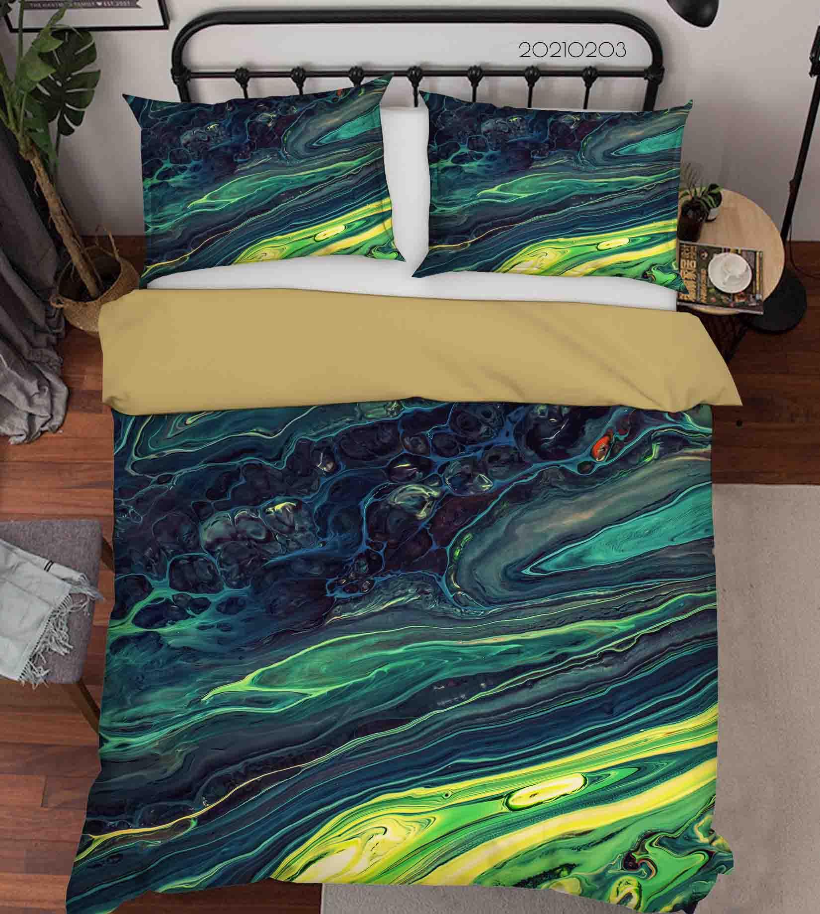 3D Abstract Green Marble Texture Quilt Cover Set Bedding Set Duvet Cover Pillowcases 11- Jess Art Decoration