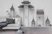 3D Chinese Building Flroal Wall Mural Wallpaper 99- Jess Art Decoration