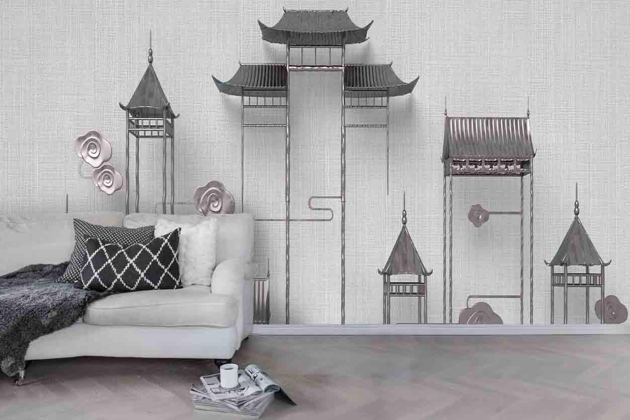 3D Chinese Building Flroal Wall Mural Wallpaper 99- Jess Art Decoration