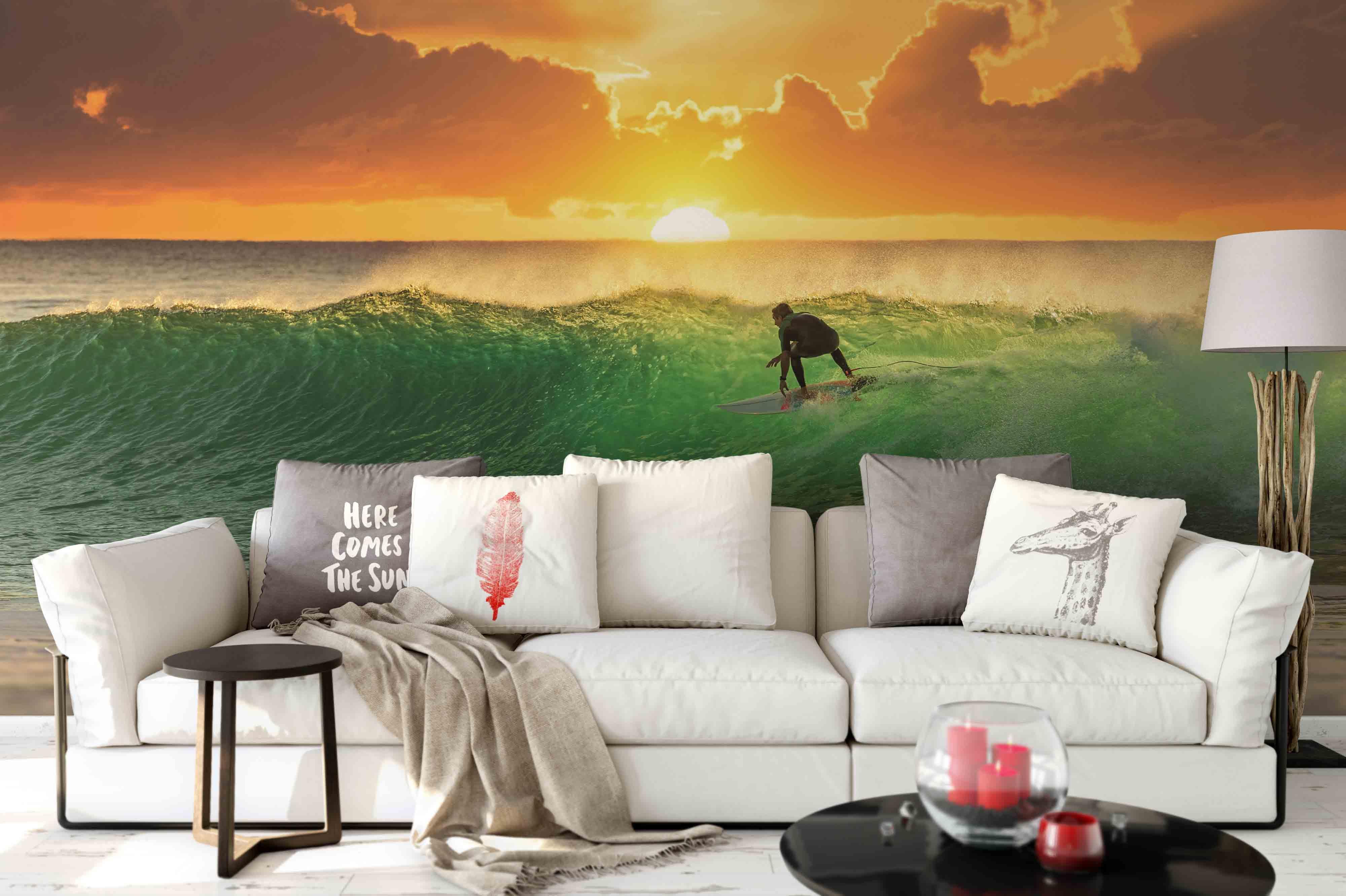 3D Sunset Surf Sea Wave Wall Mural Wallpaper 130- Jess Art Decoration