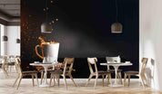 3D  Black Walls White Cup Splashed Coffee  Wall Mural Wallpaper SWW4- Jess Art Decoration