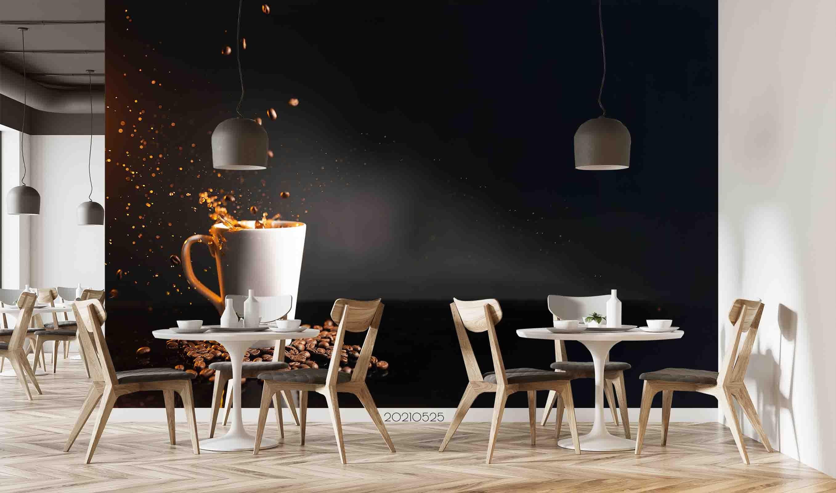 3D  Black Walls White Cup Splashed Coffee  Wall Mural Wallpaper SWW4- Jess Art Decoration