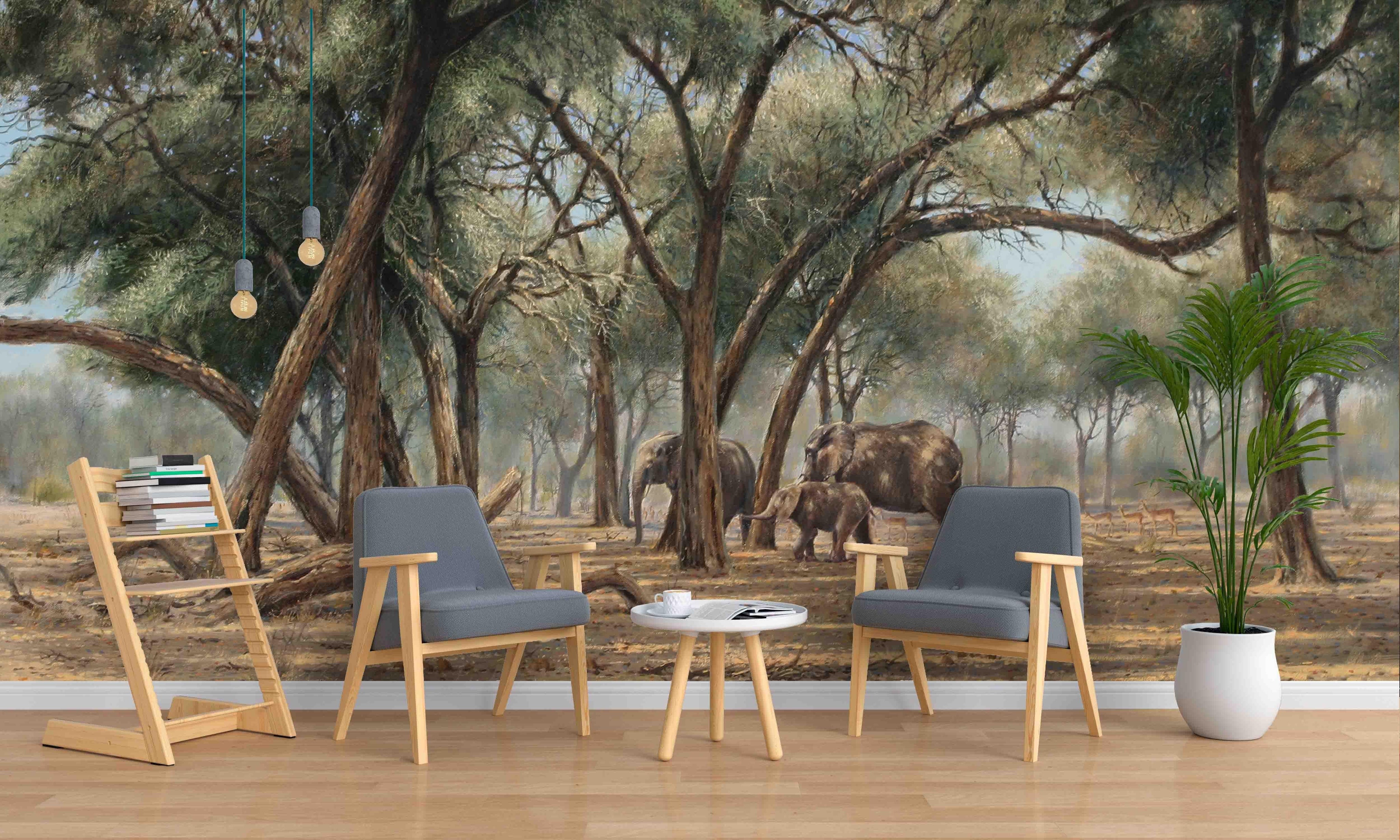 3D African Steppe Elephant Herd Wall Mural Wallpaper 49- Jess Art Decoration