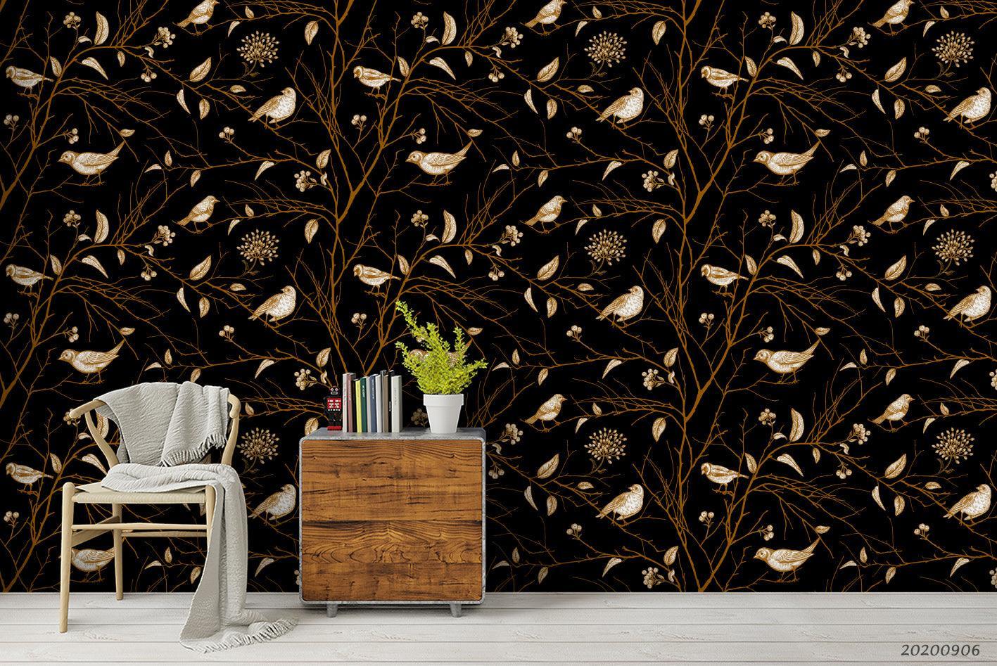 Vintage Bird Floral Leaves Plant Pattern Wall Mural Wallpaper LXL- Jess Art Decoration