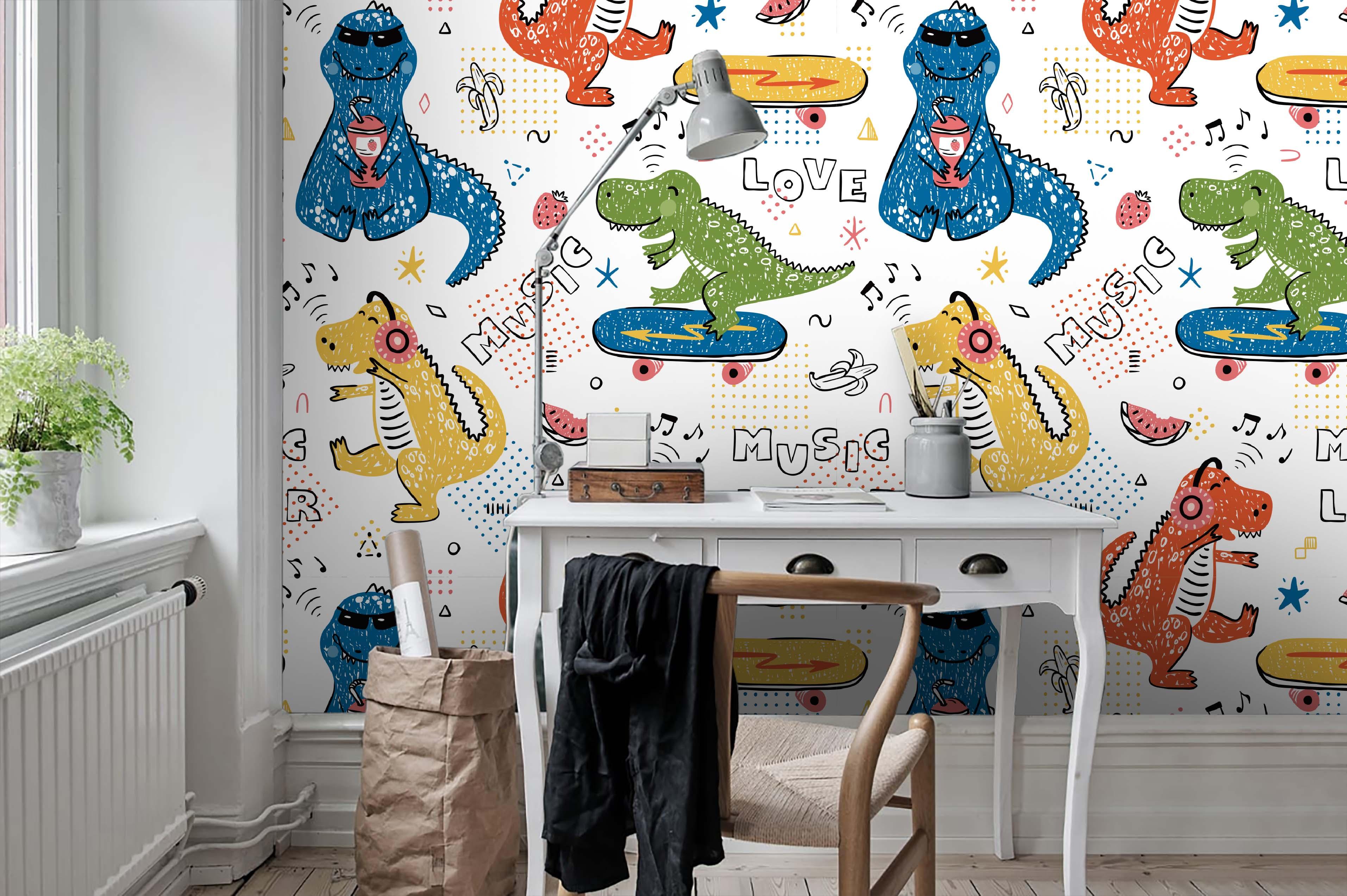 3D Color Cartoon Dinosaur Wall Mural Wallpaper  100- Jess Art Decoration