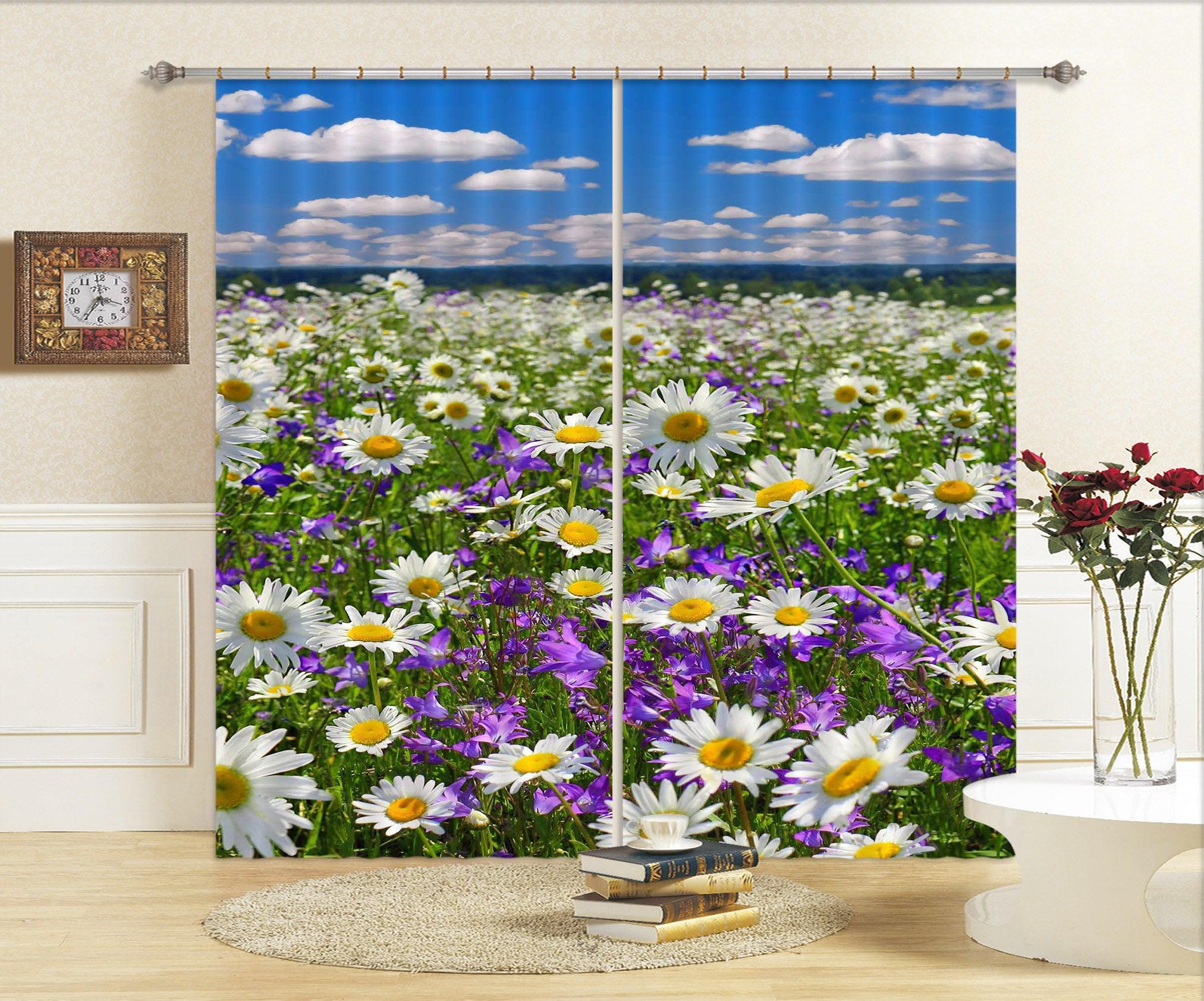 3D Daisy Flowers Field Curtains and Drapes SF118- Jess Art Decoration