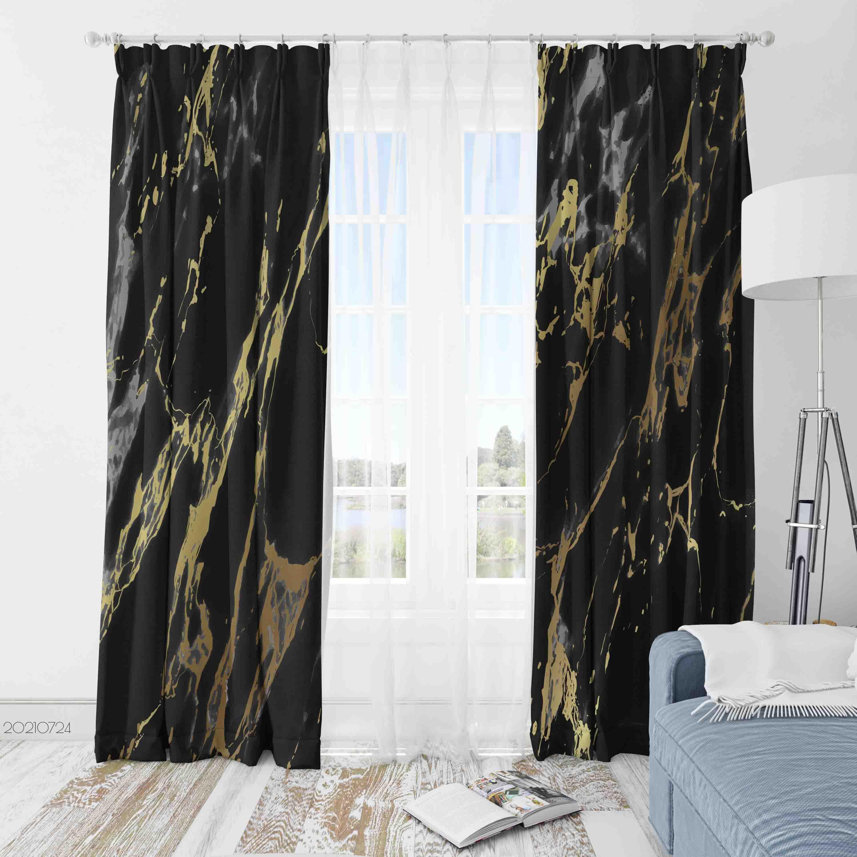 3D Abstract Black Marble Texture Curtains and Drapes LQH 66- Jess Art Decoration