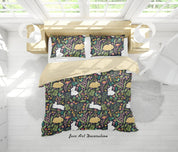 3D Cartoon Animal Rabbit Leaves Pattern Quilt Cover Set Bedding Set Duvet Cover Pillowcases WJ 6027- Jess Art Decoration