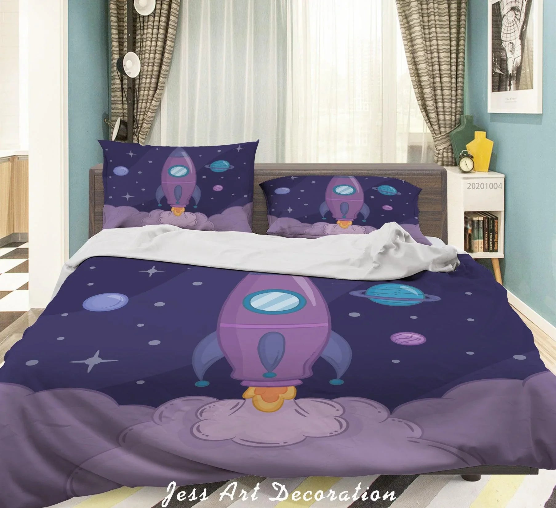 3D Planet Rocket Astronaut Spaceship Quilt Cover Set Bedding Set Duvet Cover Pillowcases WJ 9353- Jess Art Decoration