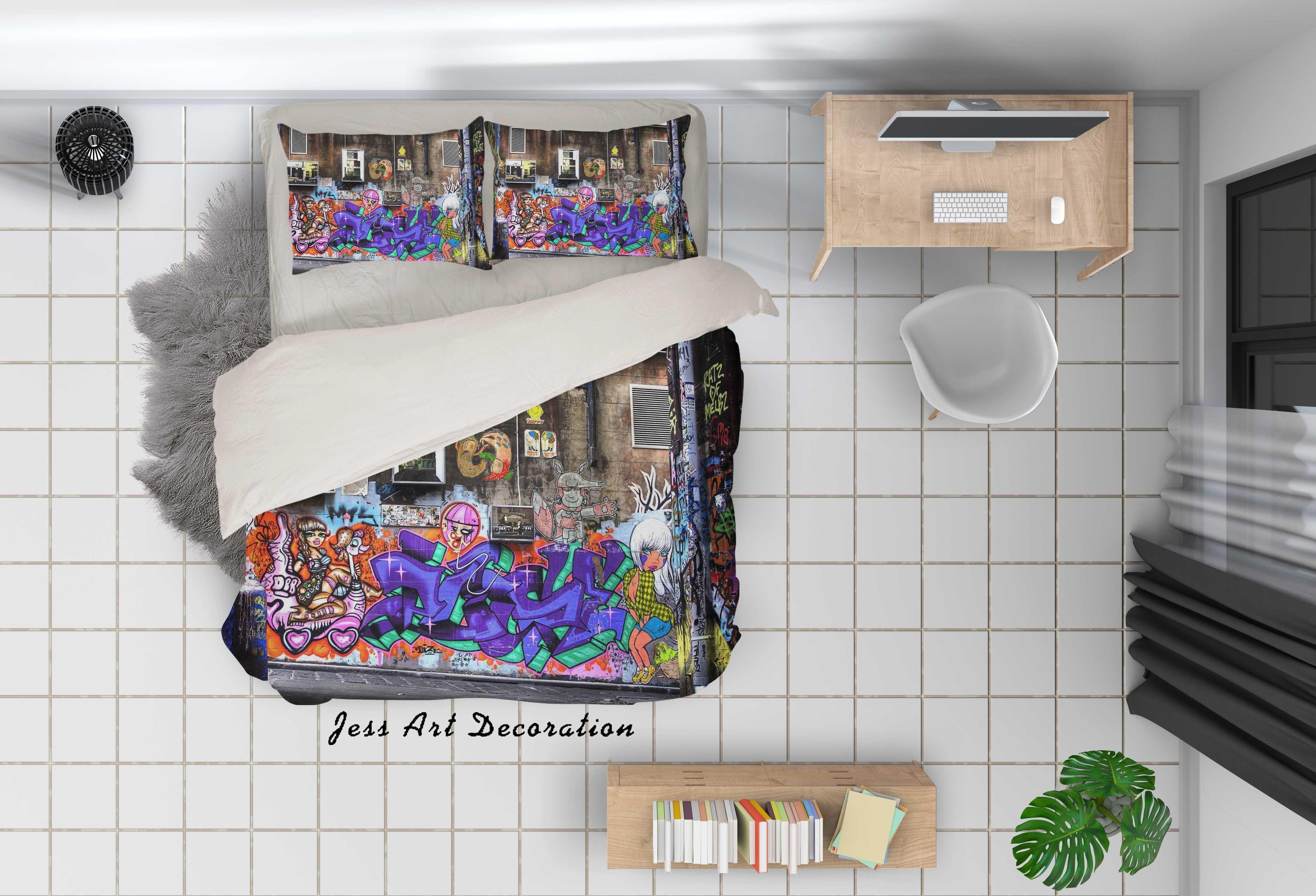 3D Graffiti Colorful Sign Quilt Cover Set Bedding Set Duvet Cover Pillowcases LXL- Jess Art Decoration