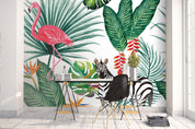 3D Flamingo Green Leaves Wall Mural Wallpaper 43- Jess Art Decoration