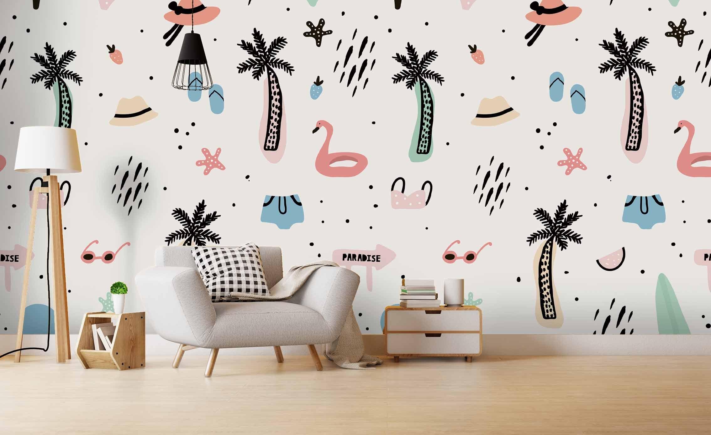 3D Cartoon Coconut Tree Wall Mural Wallpaper 57- Jess Art Decoration