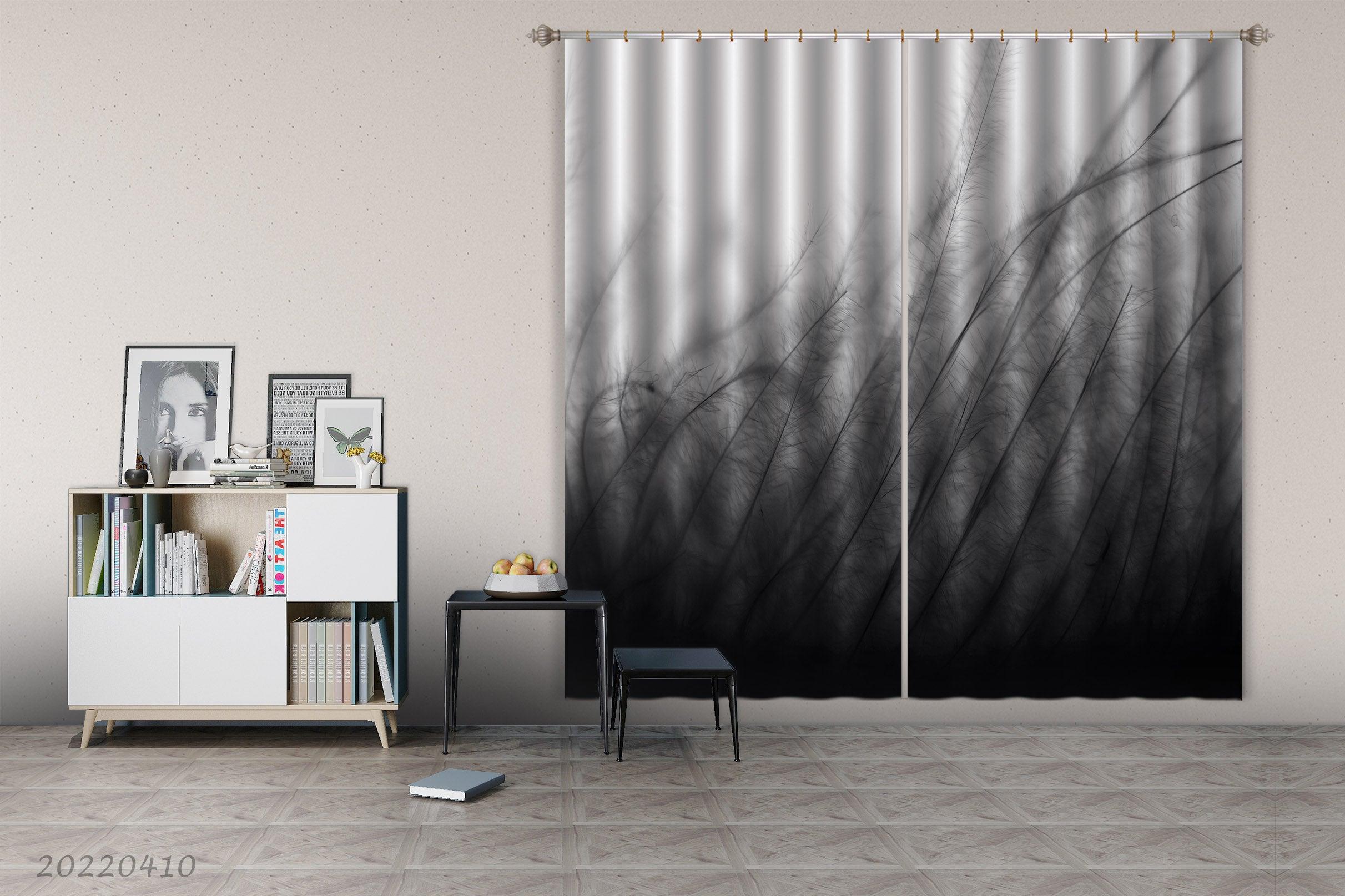 3D Abstract Black Plants Background Curtains and Drapes GD 3783- Jess Art Decoration