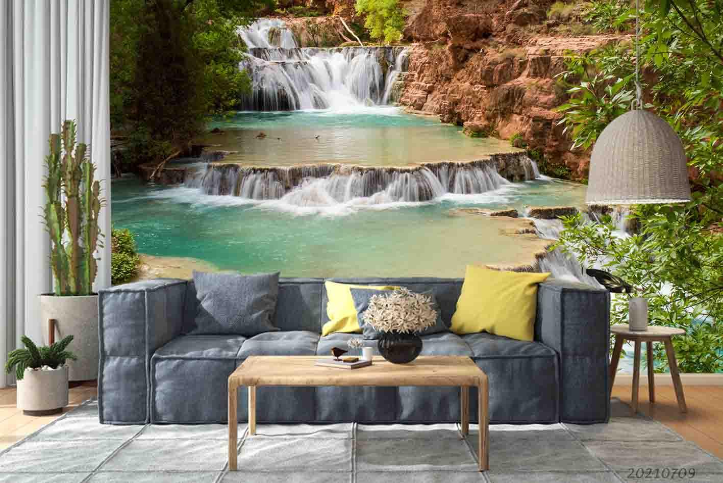 3D Waterfall Flowing Water Wall Mural Wallpaper SWW4284- Jess Art Decoration