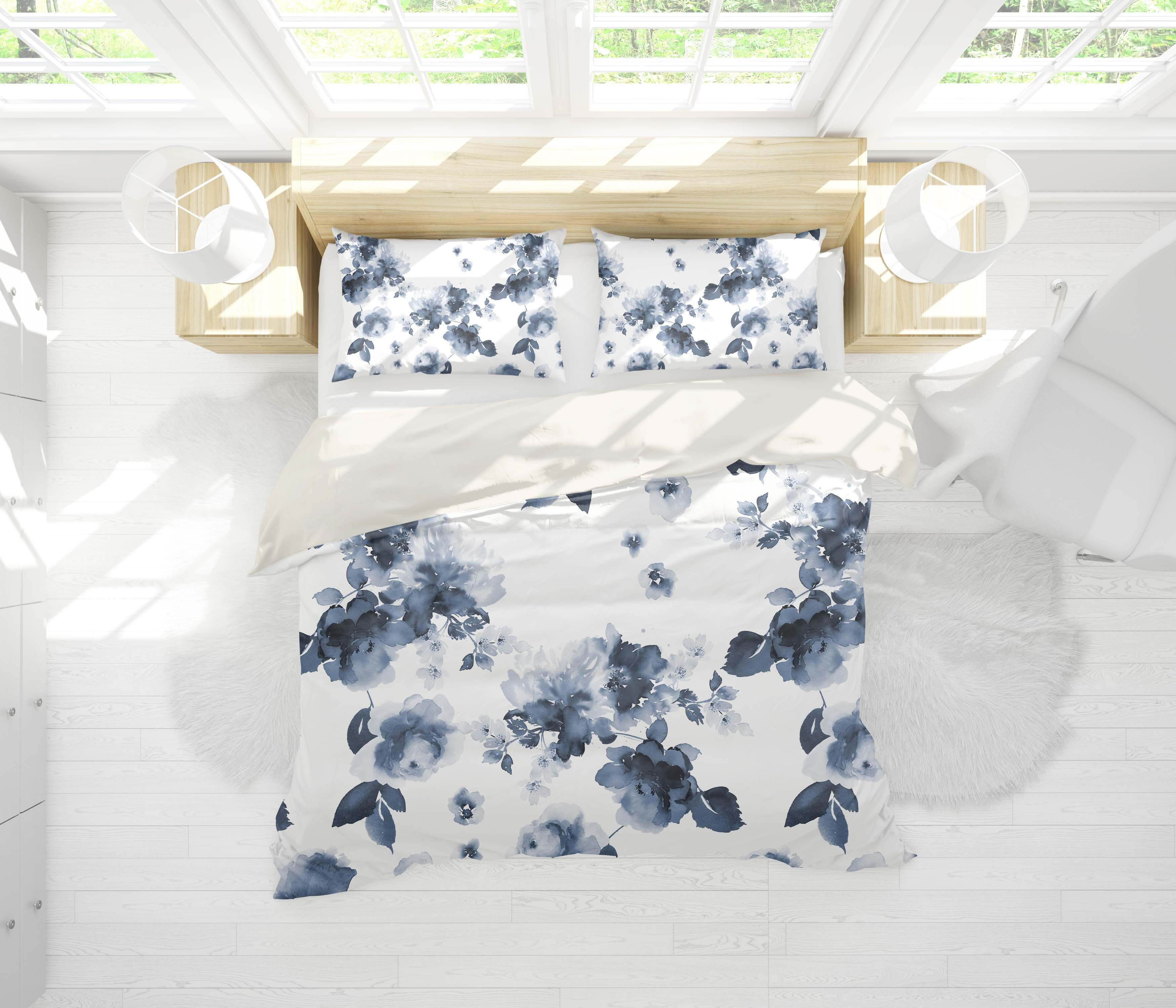 3D Blue Ink Floral Quilt Cover Set Bedding Set Pillowcases 15- Jess Art Decoration
