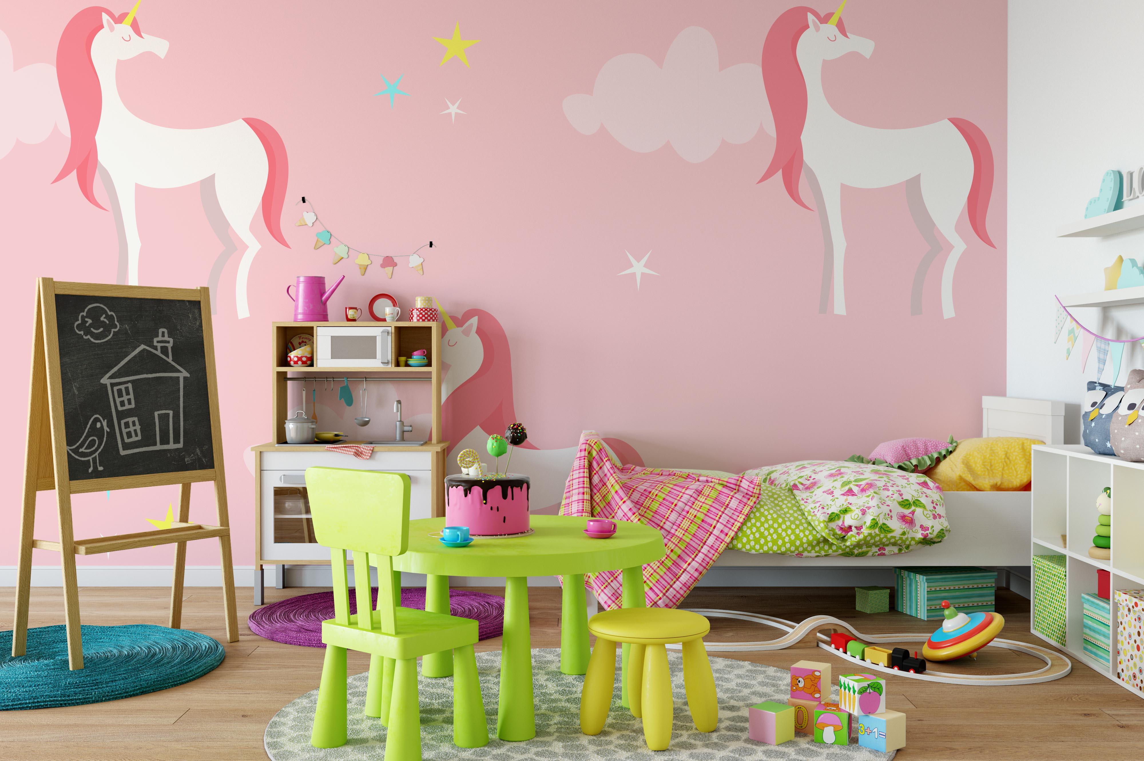 3D Pink Unicorn Wall Mural Wallpaper 115- Jess Art Decoration