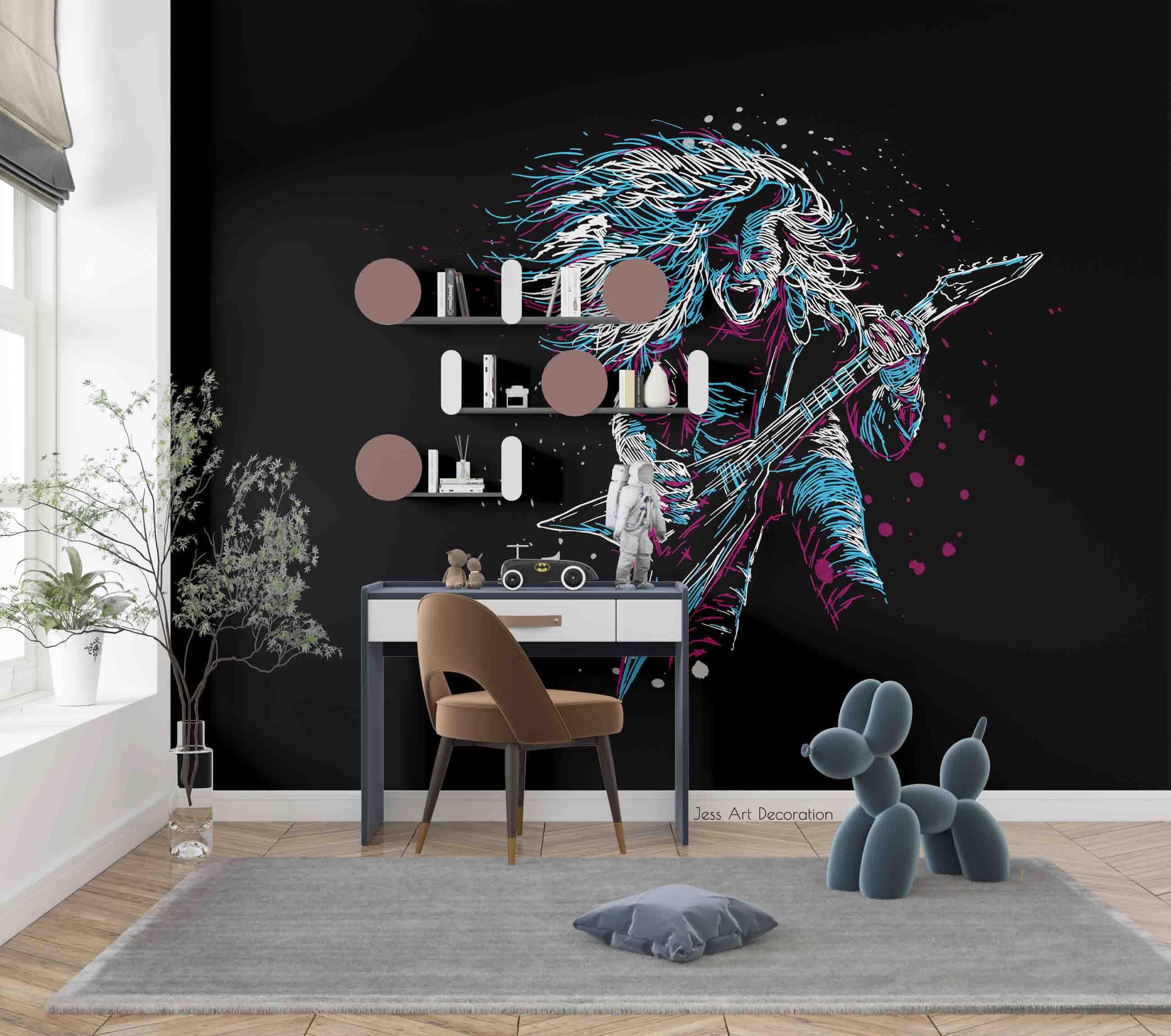3D Graffiti Rock Divas Guitar Wall Mural Wallpaper GD 2811- Jess Art Decoration