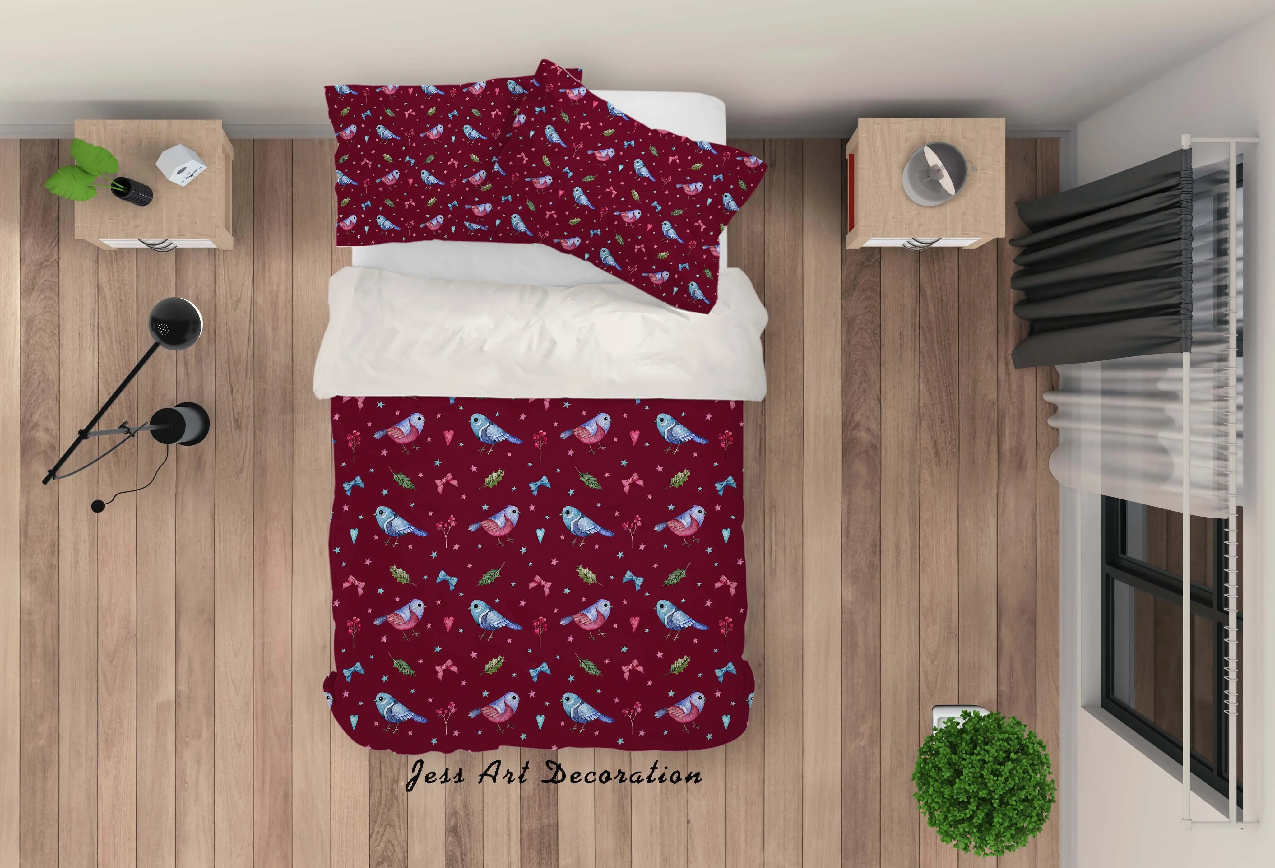 3D Colorful Bird Red Quilt Cover Set Bedding Set Duvet Cover Pillowcases LXL- Jess Art Decoration