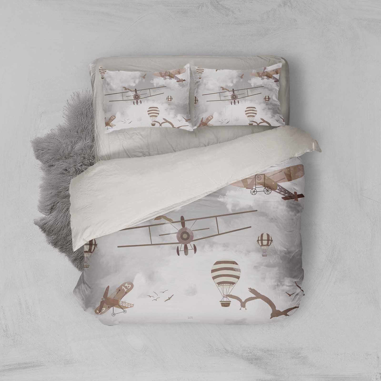 3D Retro Aircraft Hot Air Balloon Bird Quilt Cover Set Bedding Set Pillowcases 09- Jess Art Decoration