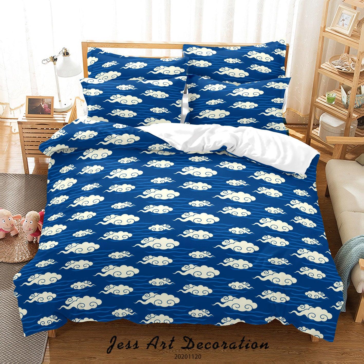 3D Classic White Cloud Pattern Blue Quilt Cover Set Bedding Set Duvet Cover Pillowcases LXL- Jess Art Decoration