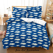 3D Classic White Cloud Pattern Blue Quilt Cover Set Bedding Set Duvet Cover Pillowcases LXL- Jess Art Decoration