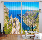 3D Landscape Mountain Peak Blue Sea Curtains and Drapes GD 4882- Jess Art Decoration