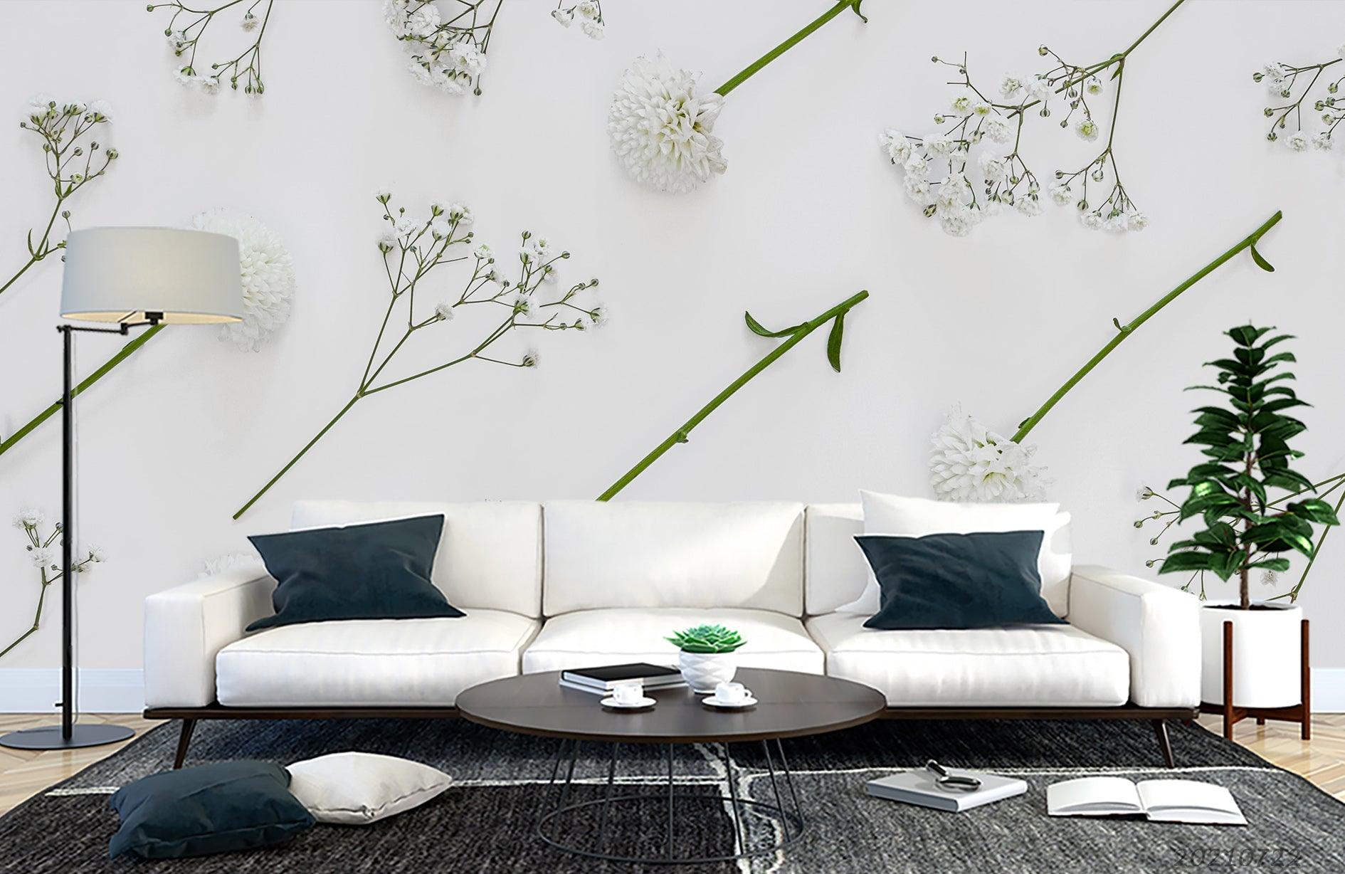 3D Hand Drawn White Floral Wall Mural Wallpaper LQH 264- Jess Art Decoration