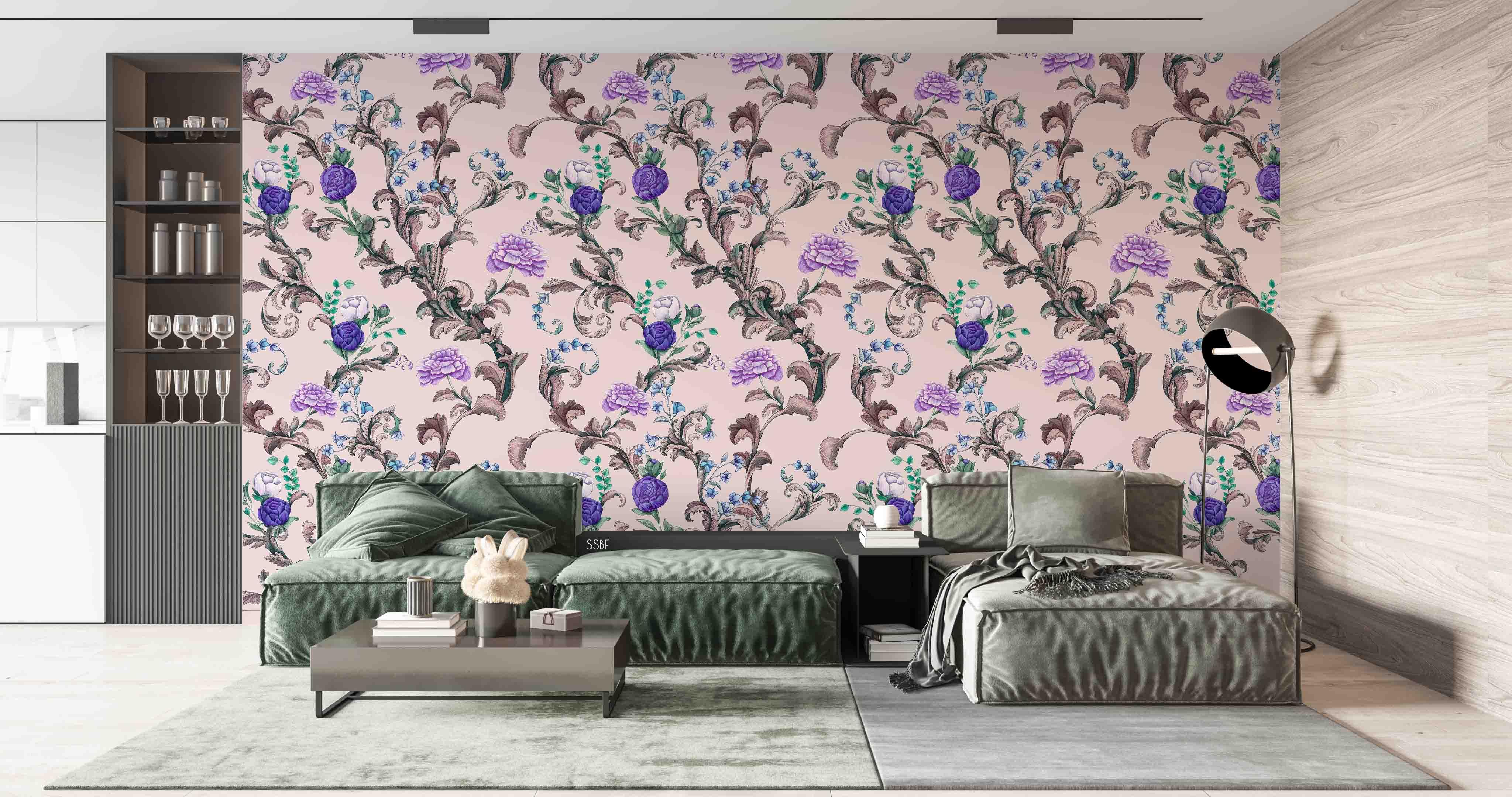 3D Vintage Purple Blue Flower Rattan Pattern Wall Mural Wallpaper GD 3497- Jess Art Decoration
