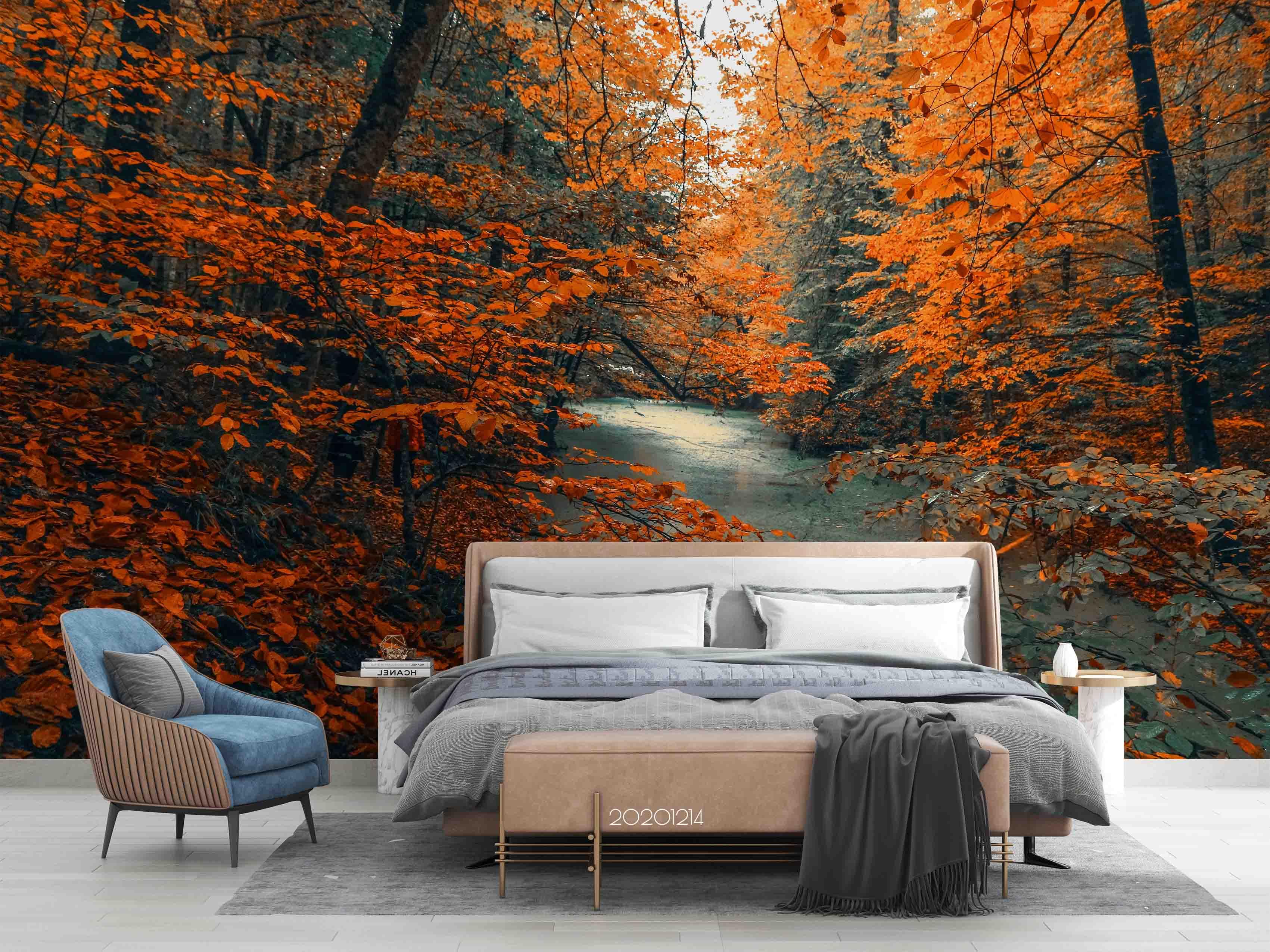 3D Landscape Autumn Maple Leaves Tree Plant Wall Mural Wallpaper LXL- Jess Art Decoration