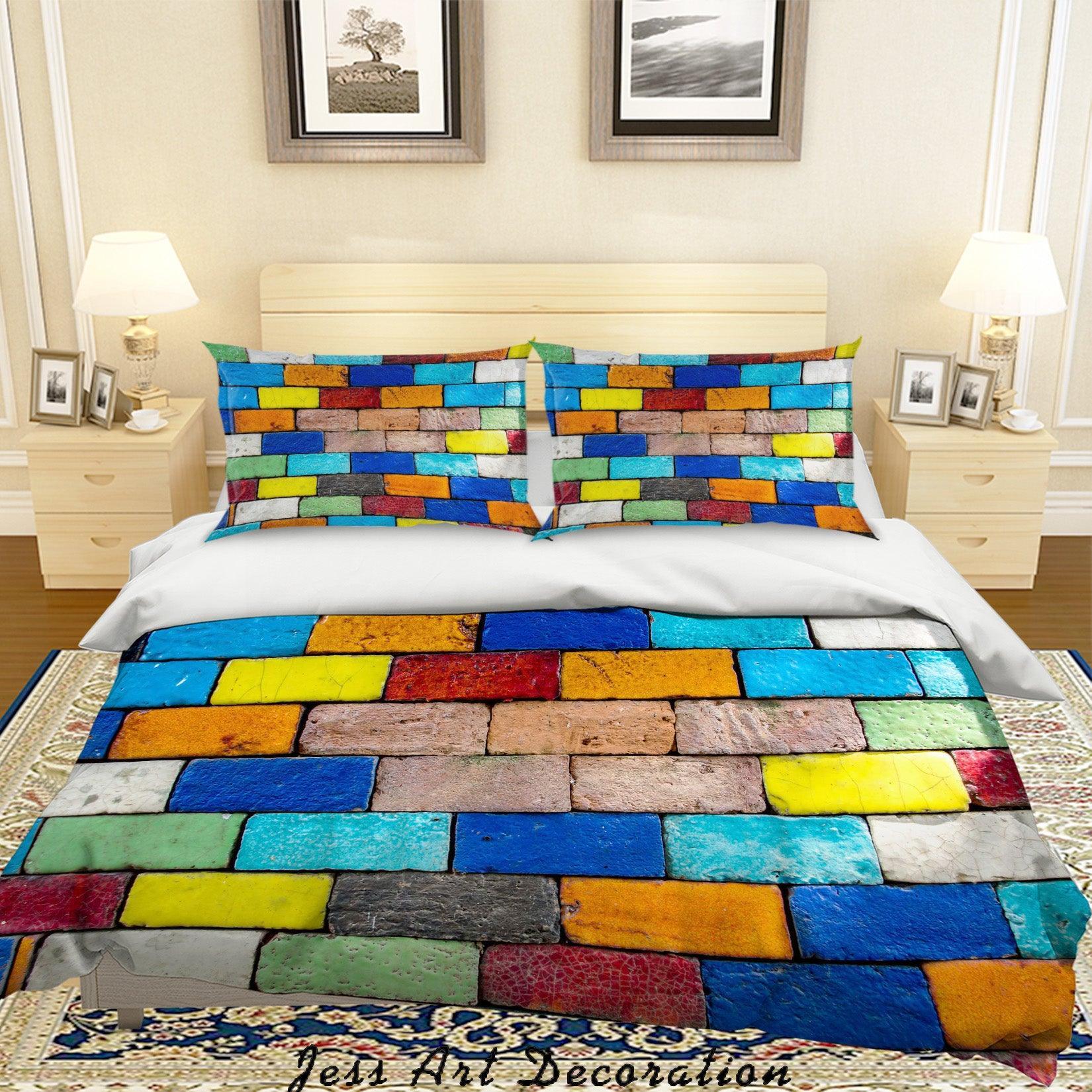 3D Graffiti Colorful Brick Quilt Cover Set Bedding Set Duvet Cover Pillowcases LXL- Jess Art Decoration
