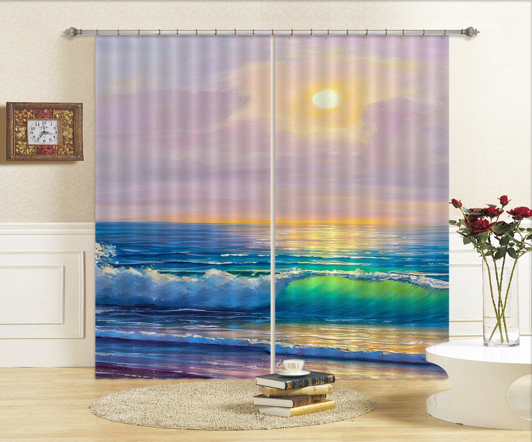 3D Landscape Oil Painting Sea Curtains and Drapes SF129- Jess Art Decoration