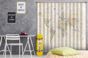 3D World Map Khaki Curtains and Drapes A60- Jess Art Decoration
