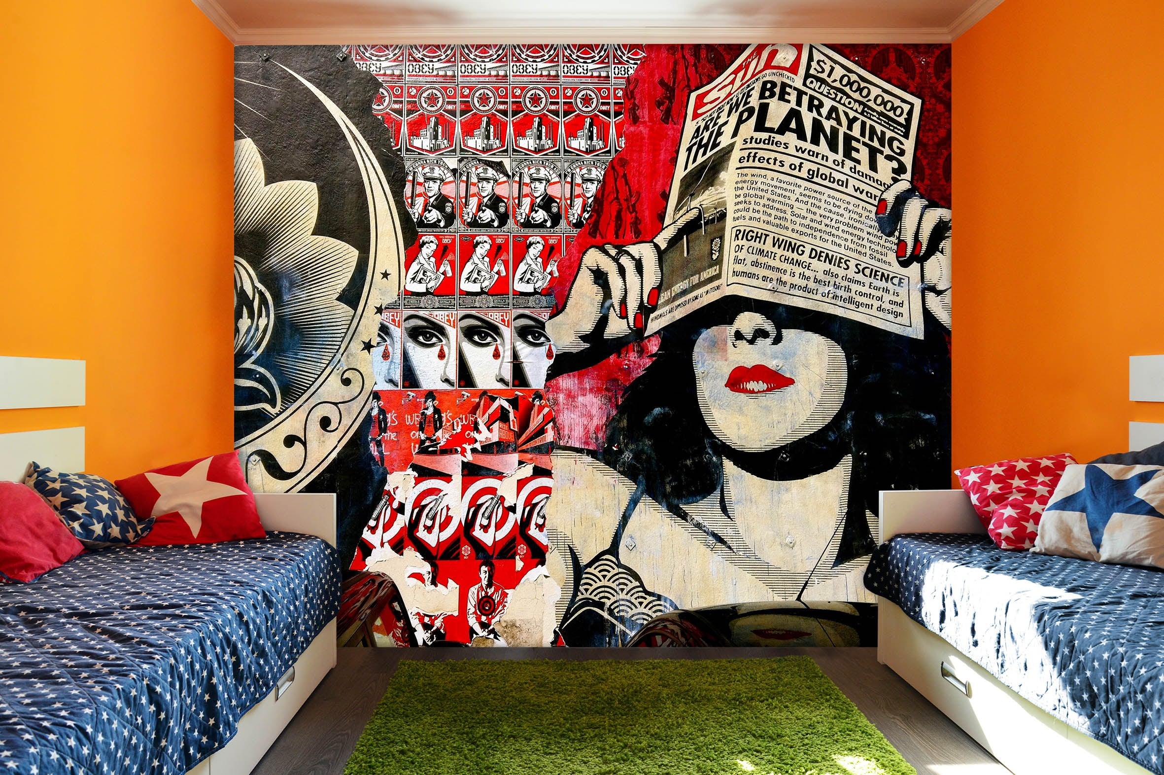 3D Retro Newspaper Lady Wall Mural Wallpaper B94- Jess Art Decoration