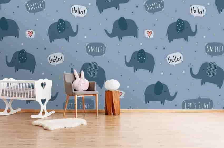 3D Cartoon Blue Elephant Wall Mural Wallpaper A194 LQH- Jess Art Decoration