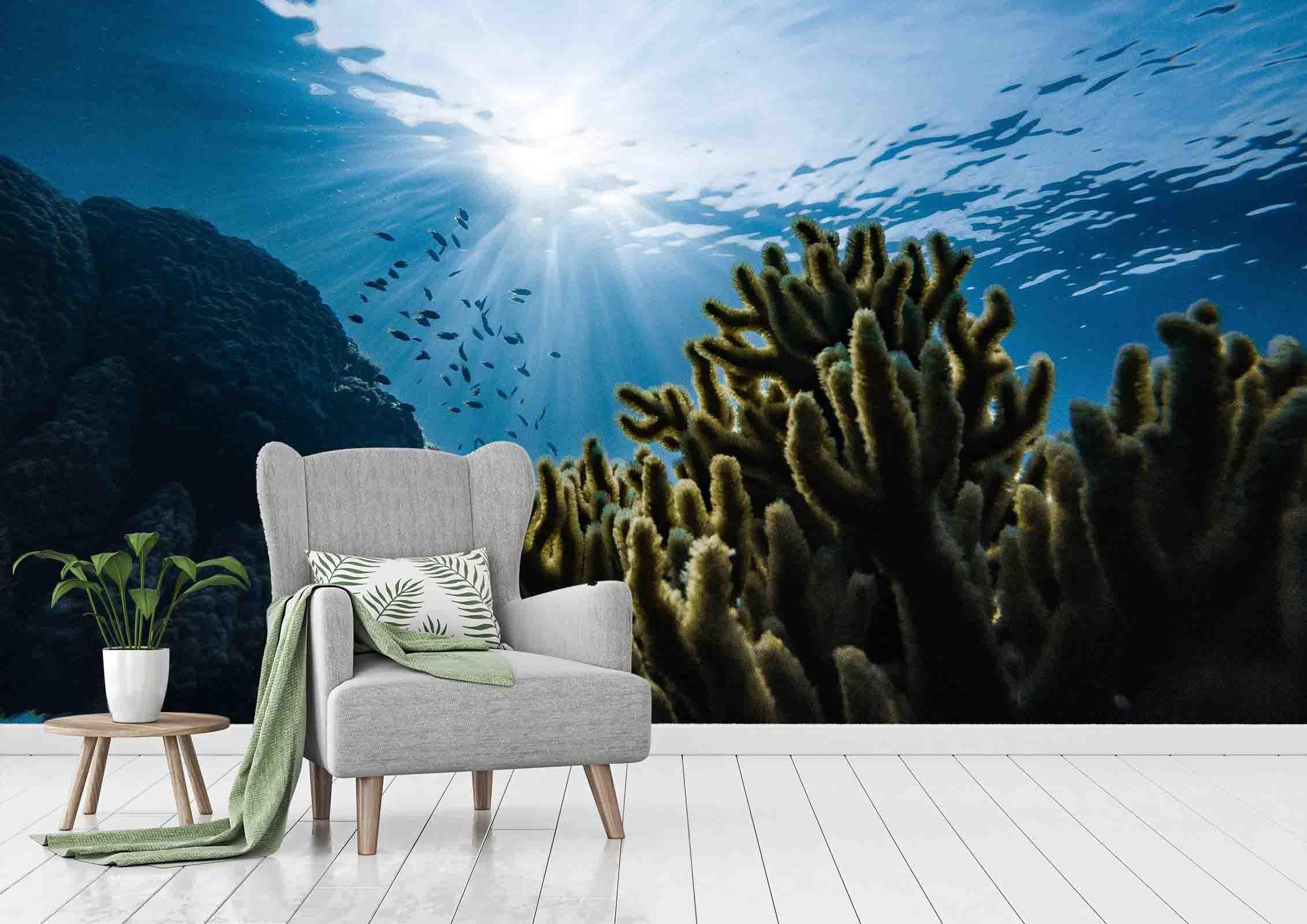 3D Submarine Ocean Fish Coral Wall Mural Wallpaper SF51- Jess Art Decoration