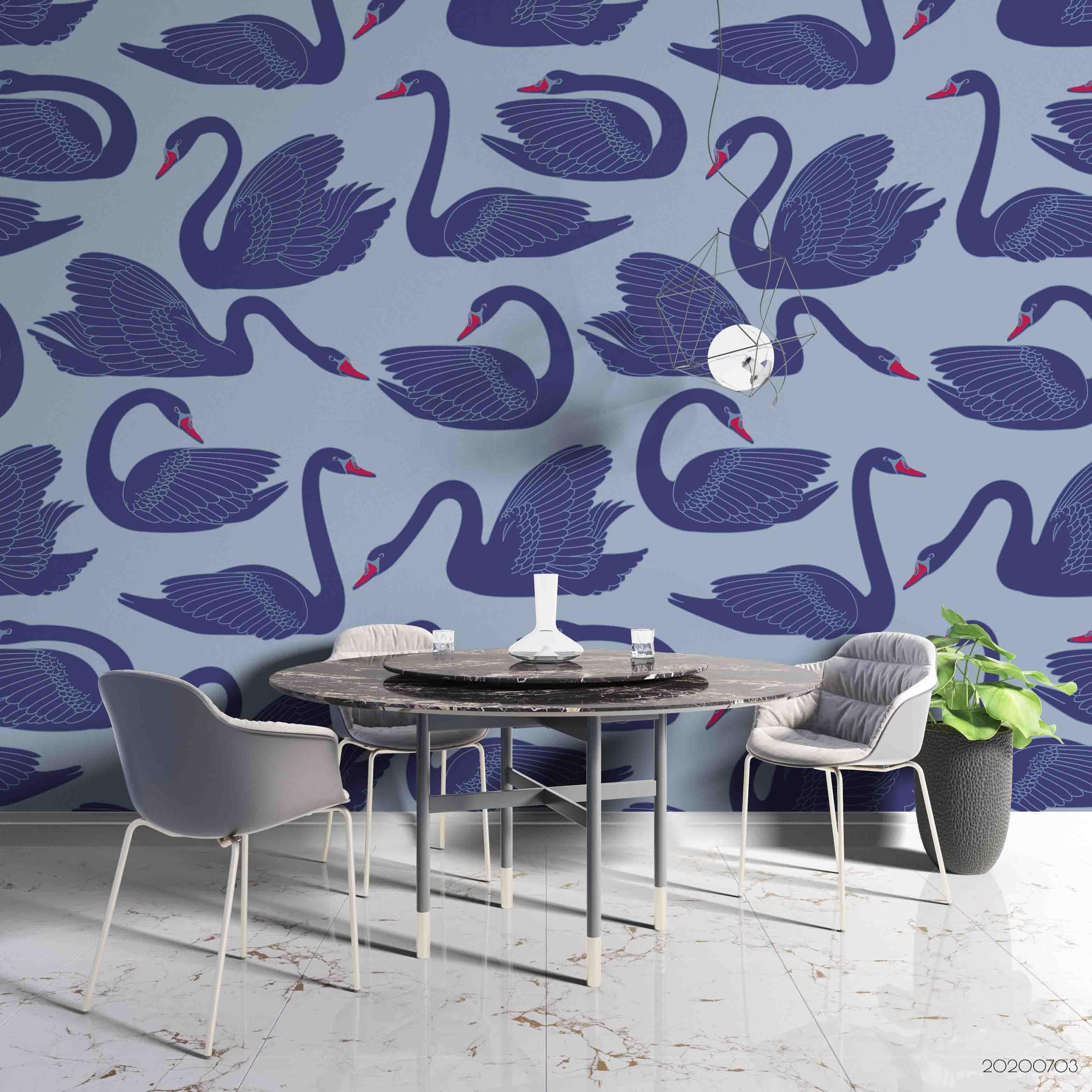 3D Blue Swan Wall Mural Wallpaper SF82- Jess Art Decoration