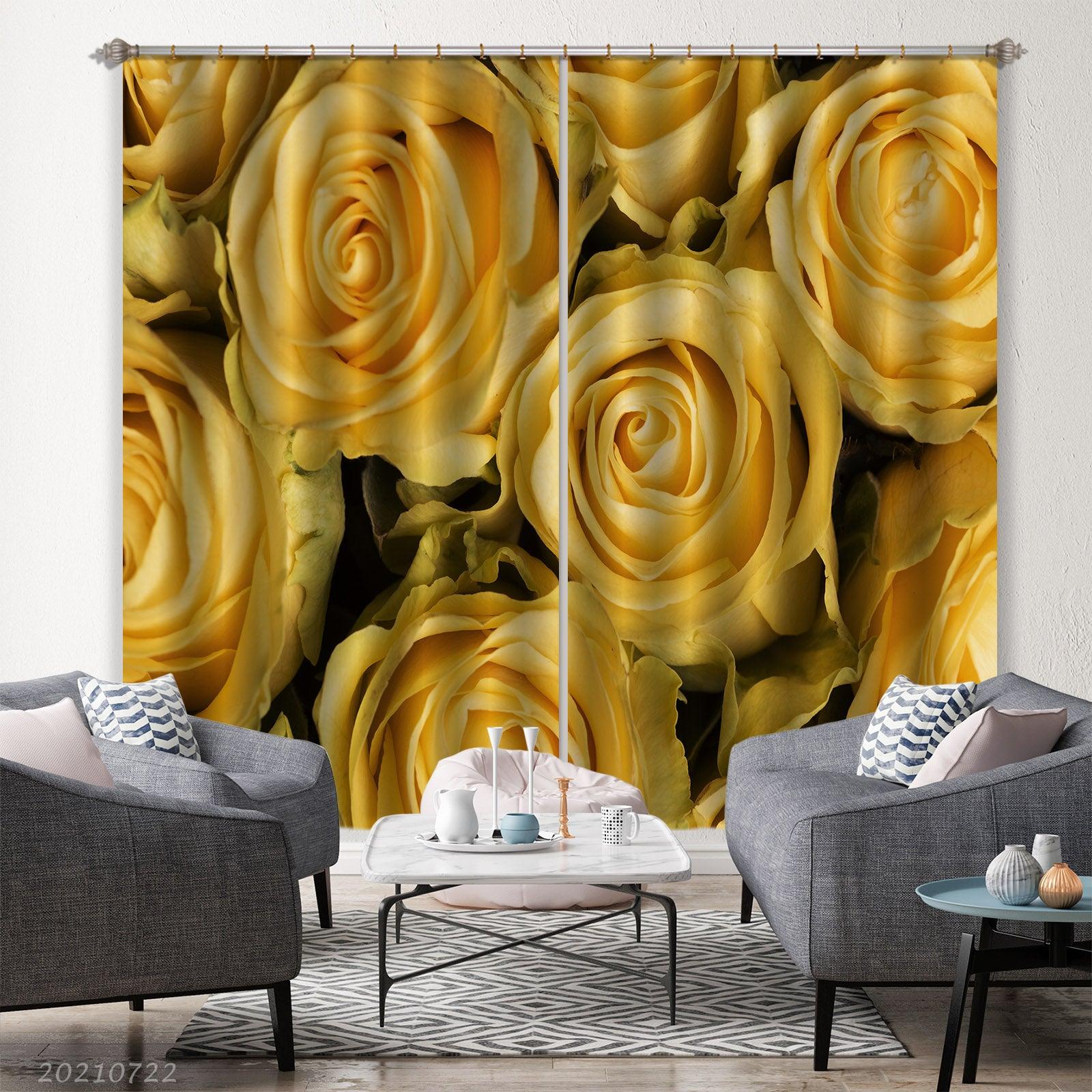 3D Yellow Rose Floral Curtains and Drapes LQH 257- Jess Art Decoration