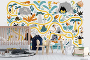 3D Cartoon Colorful Leaves Plant Yellow Line Wall Mural Wallpaper LXL- Jess Art Decoration