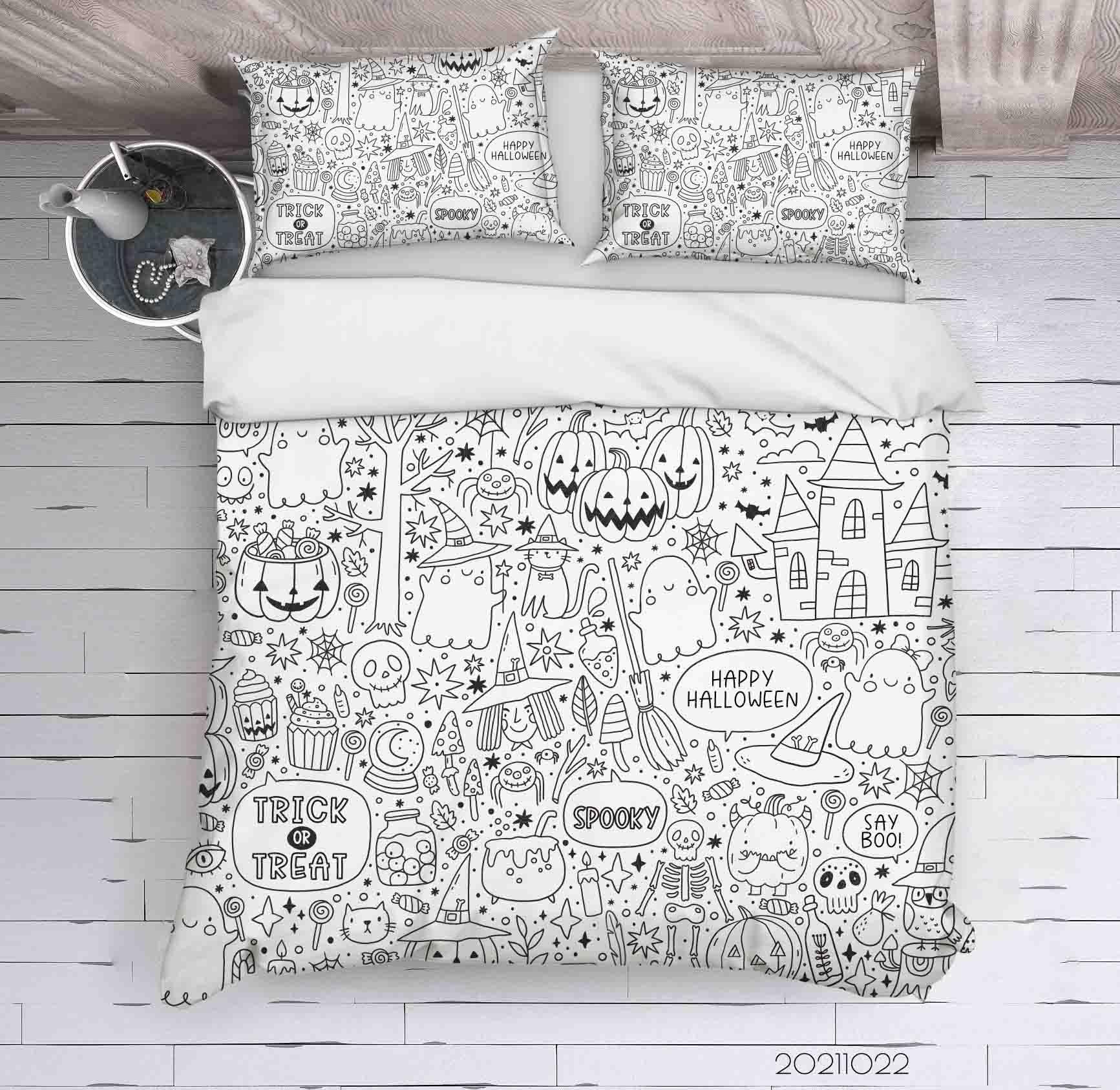 3D Halloween Decoration Doodle Quilt Cover Set Bedding Set Duvet Cover Pillowcases 88- Jess Art Decoration