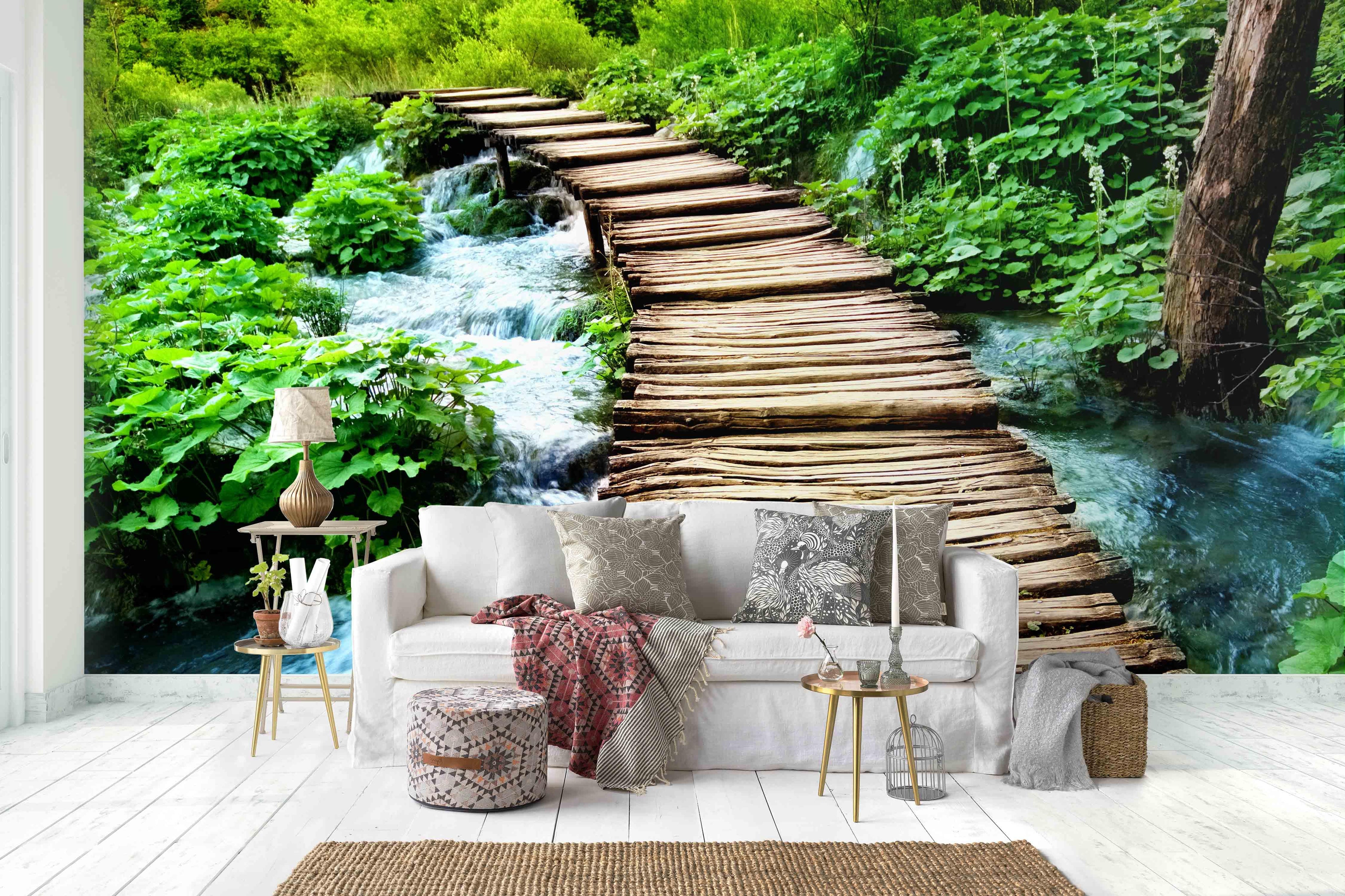 3D Wood Bridge Rill Plants Wall Mural Wallpaper 30- Jess Art Decoration